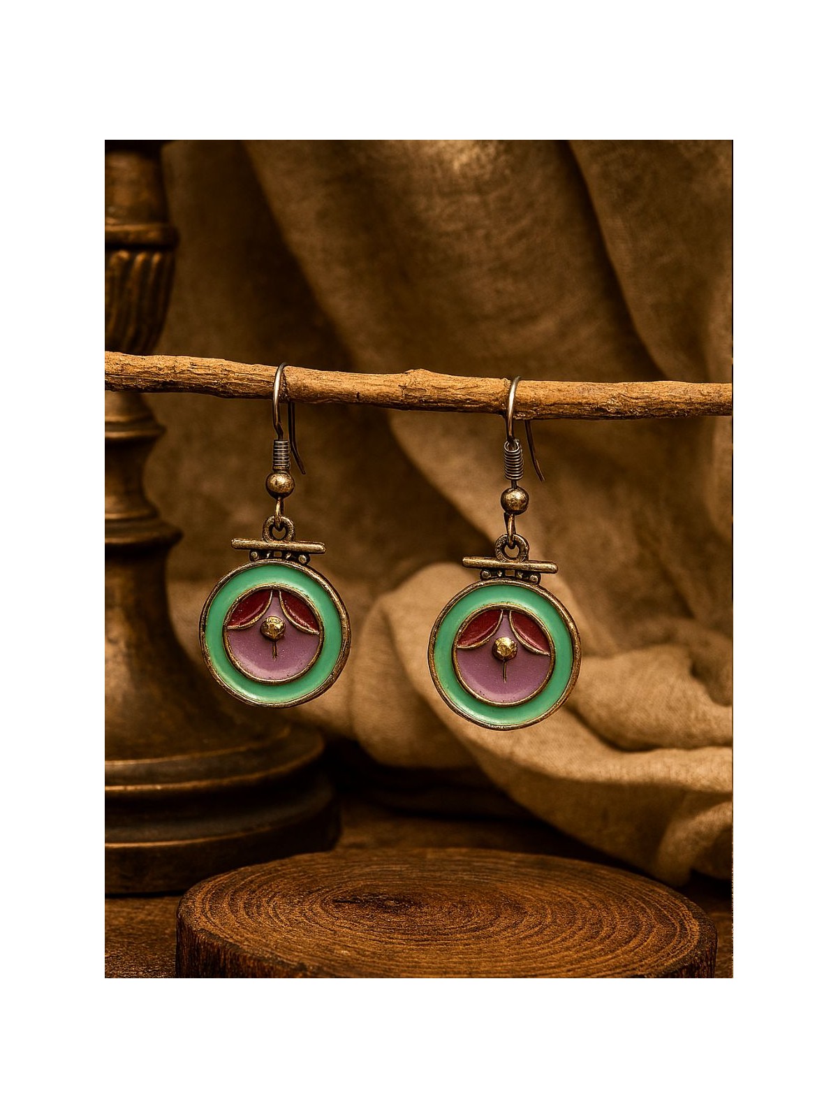 CANDY SWIRL - CIRCULAR ENAMELLED OXIDISED EARRING