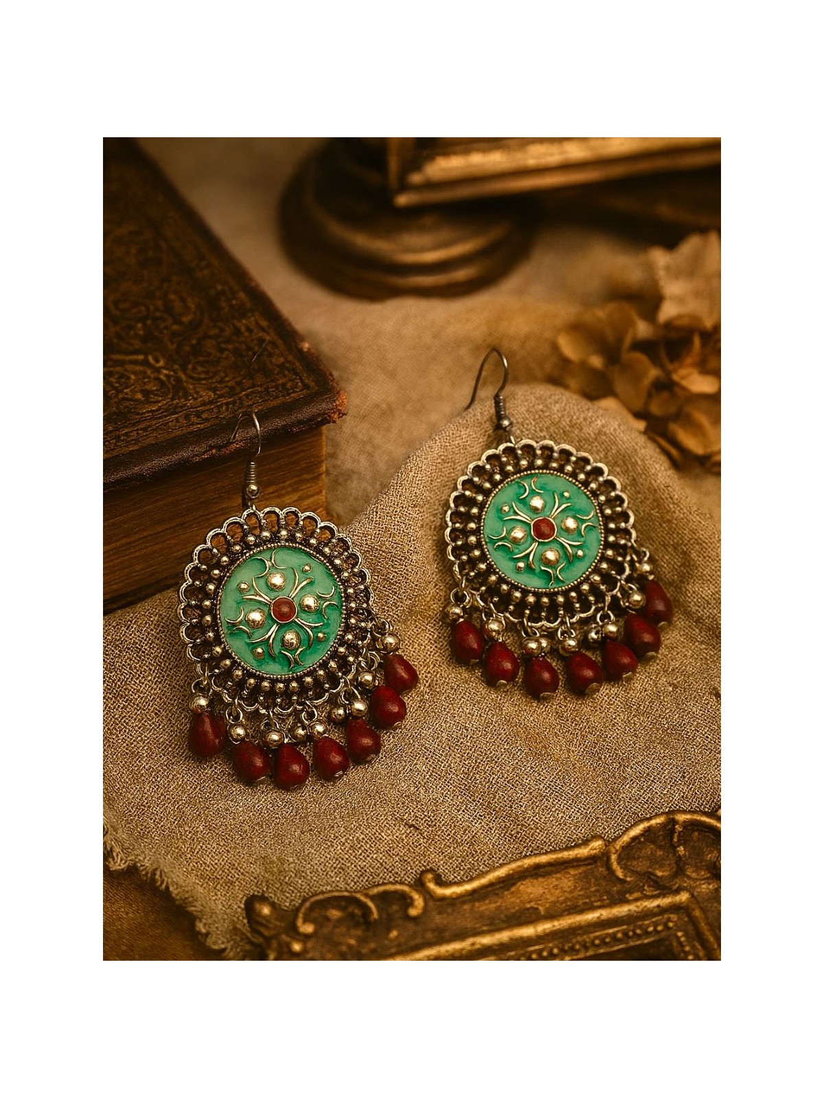 BLUE BURST- ENAMELLED OXIDISED EARRING