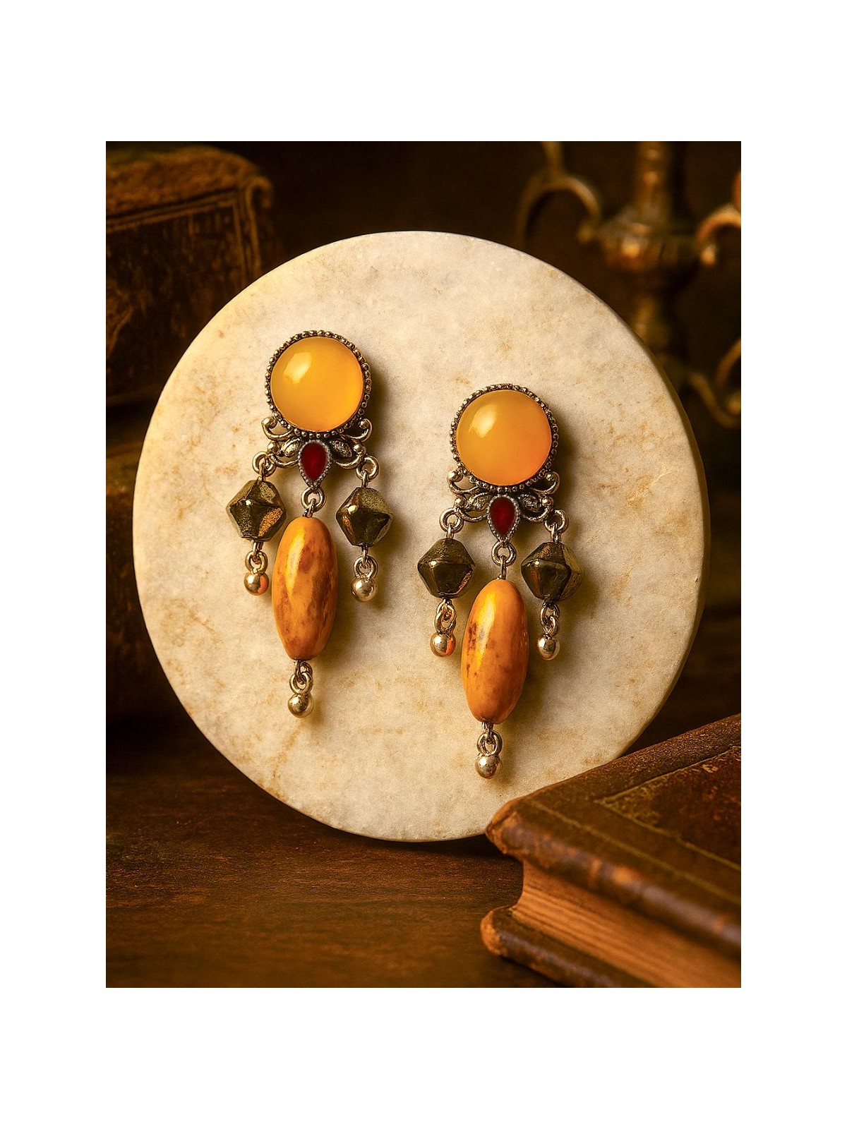 DESERT GEM- MULTI-STONE OXIDISED DANGLE EARRING