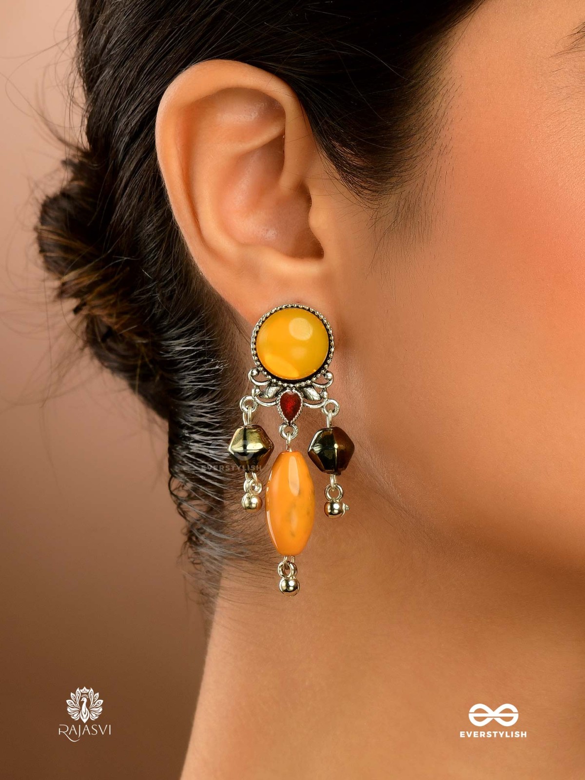 DESERT GEM- MULTI-STONE OXIDISED DANGLE EARRING