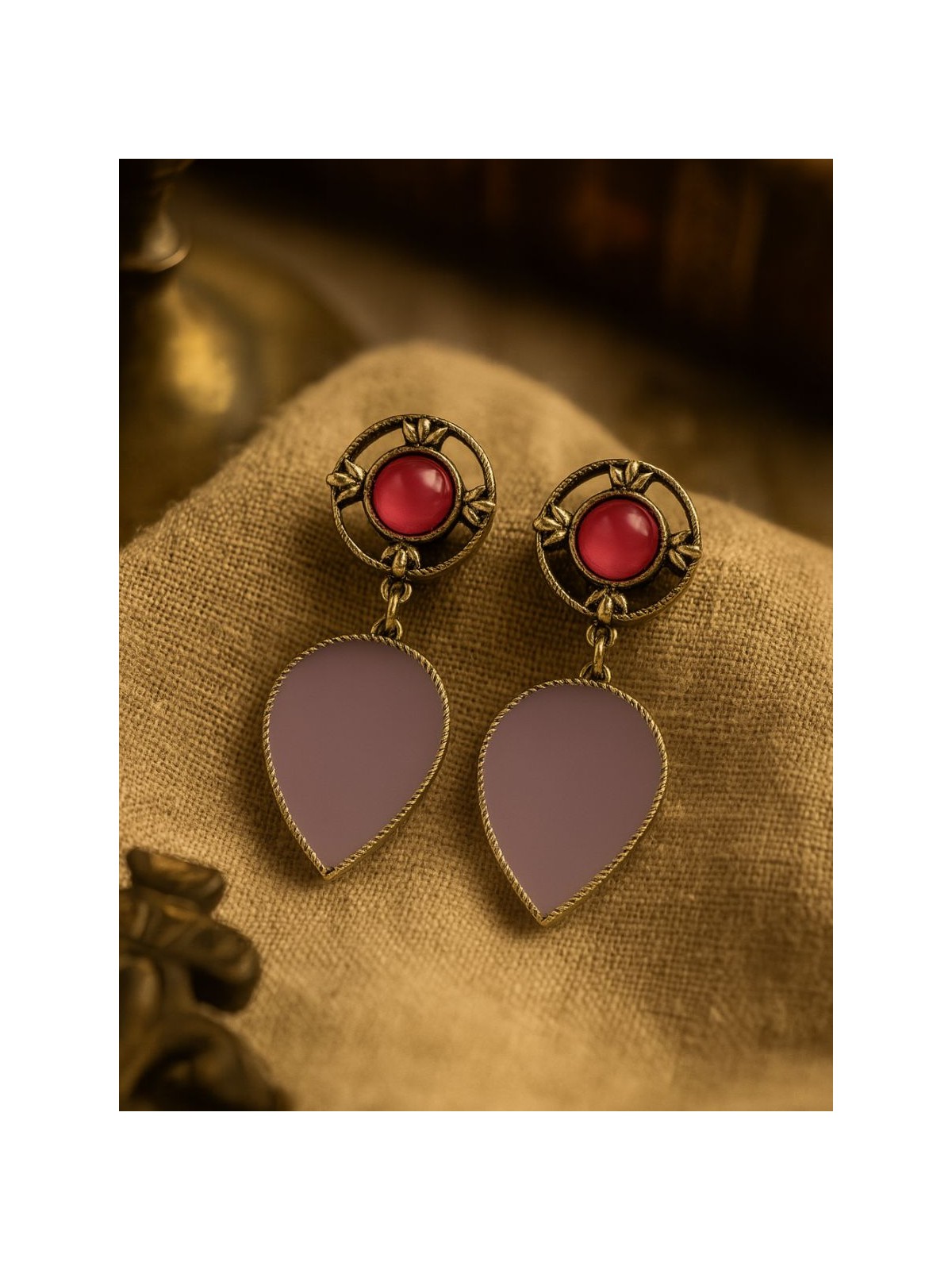 LILAC DROP- TEARDROP ENAMELLED OXIDISED EARRING