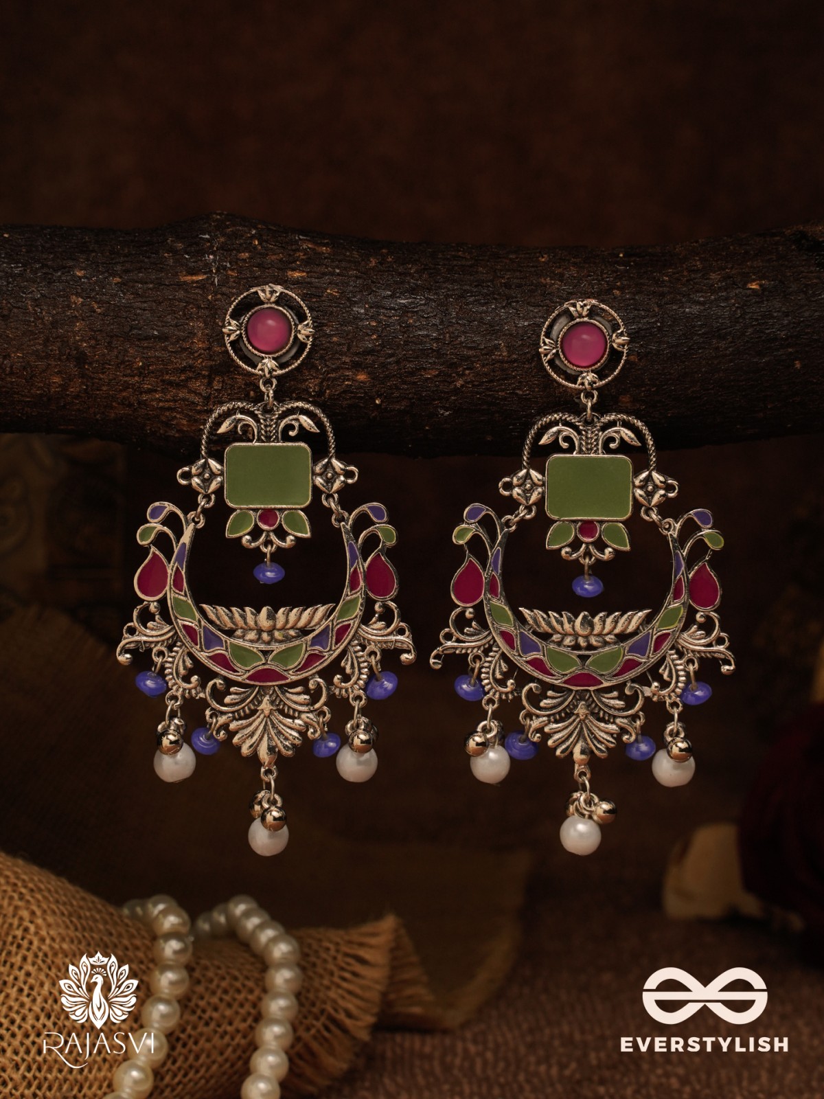 ROYAL CHAAND - STATEMENT ENAMELLED OXIDISED EARRING