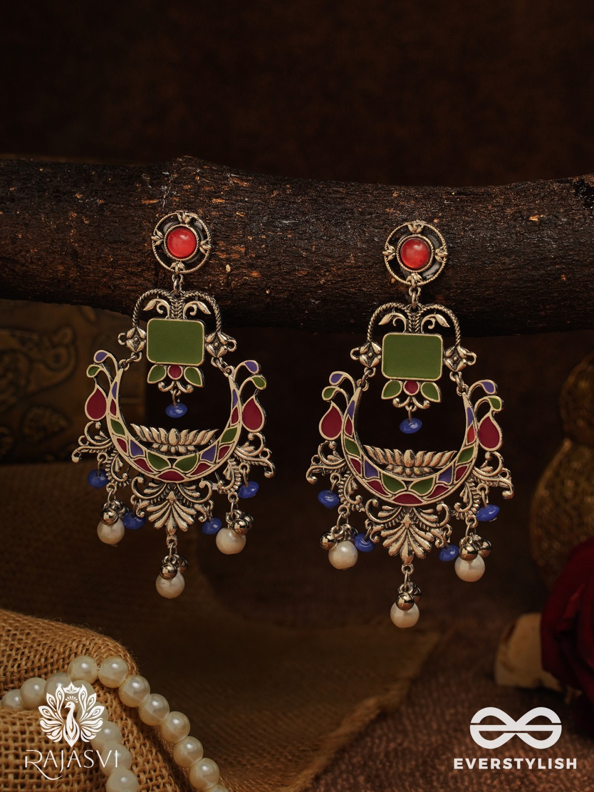 ROYAL CHAAND - STATEMENT ENAMELLED OXIDISED EARRING