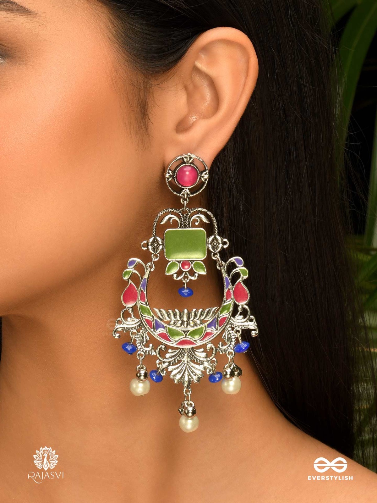 ROYAL CHAAND - STATEMENT ENAMELLED OXIDISED EARRING