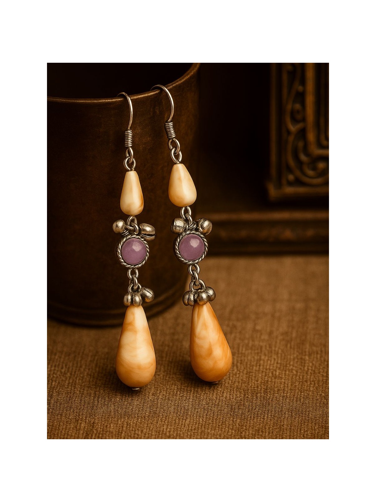 PEARL DUSK- BEADED OXIDISED EARRING