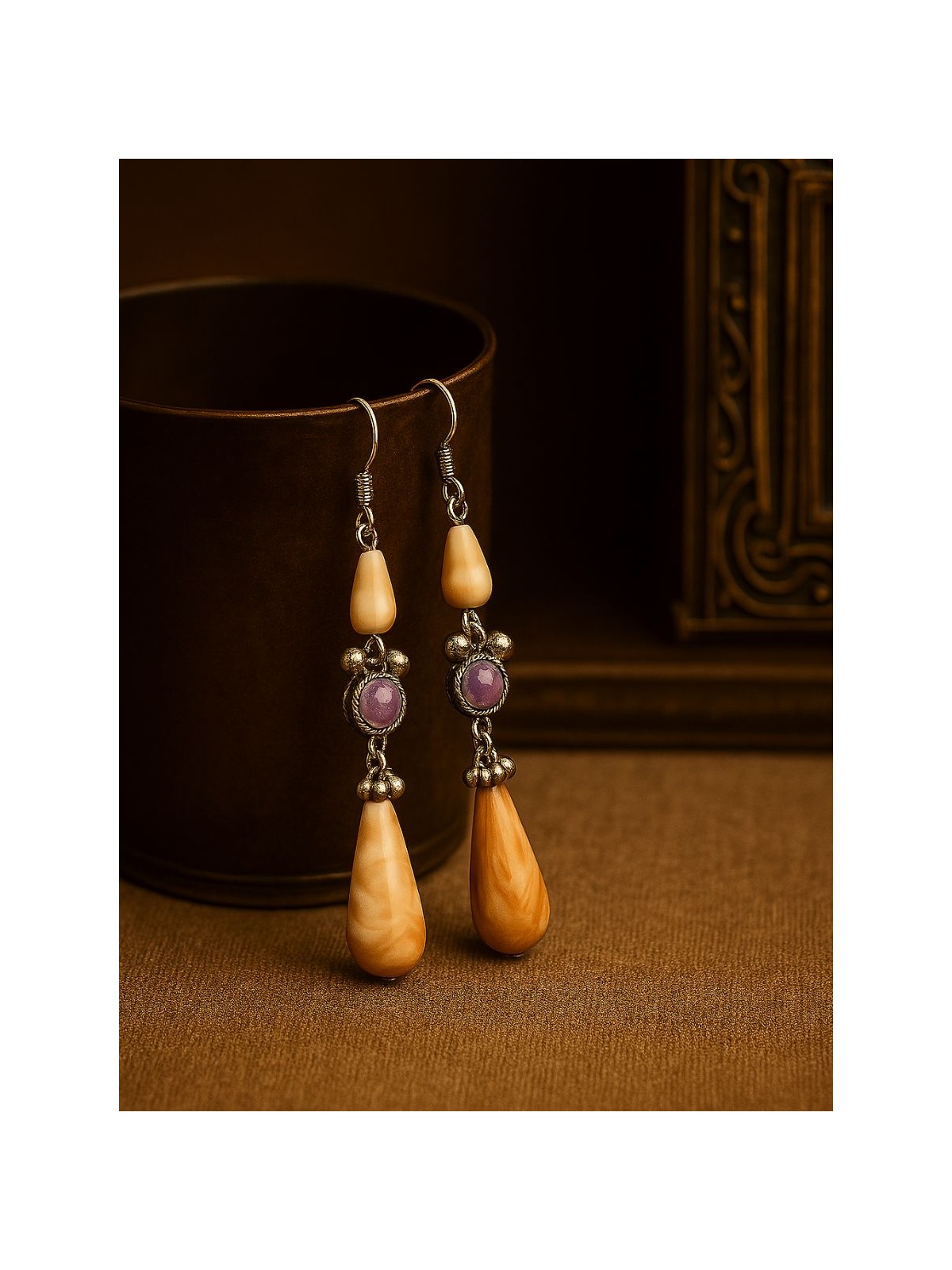 PEARL DUSK- BEADED OXIDISED EARRING