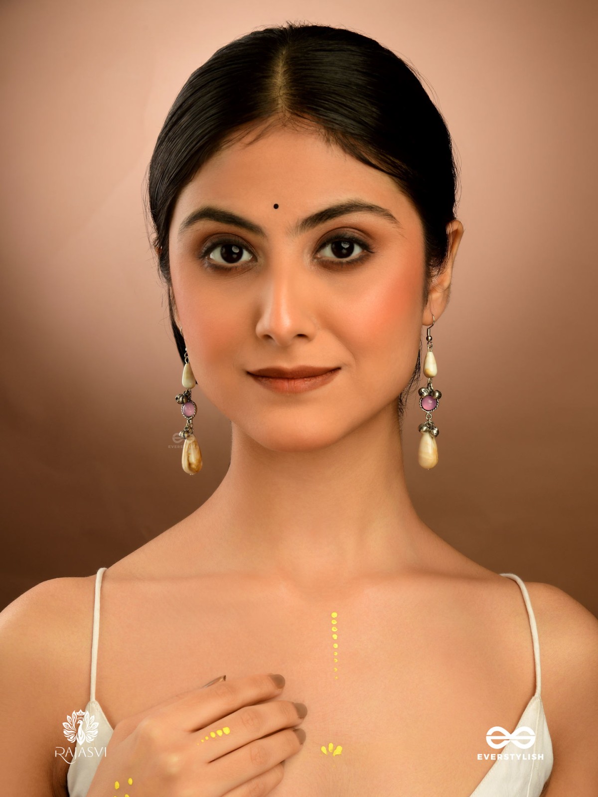 PEARL DUSK- BEADED OXIDISED EARRING