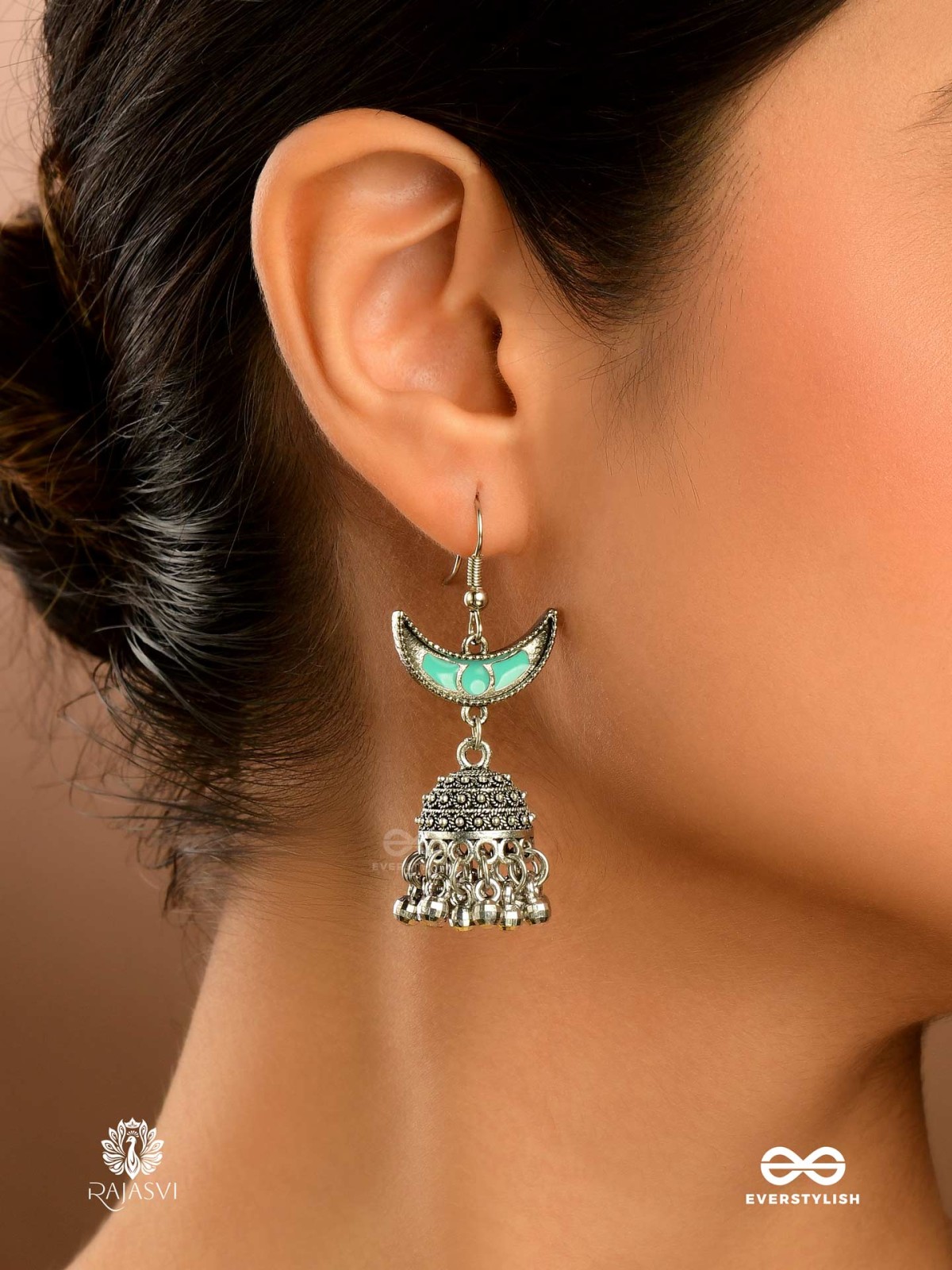 NEEL CHAAND-  ENAMELLED OXIDISED CRESCENT EARRING