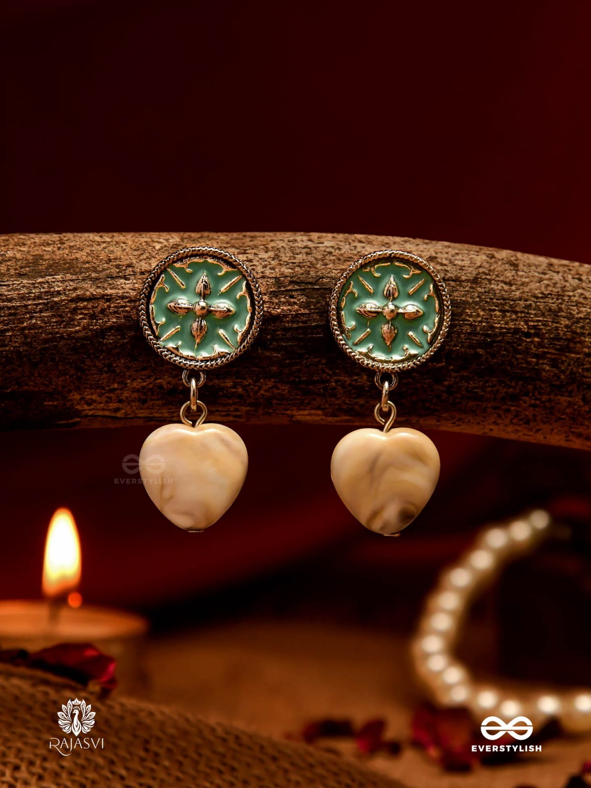MOSS HEART - GREEN ENAMEL STUD EARRINGS