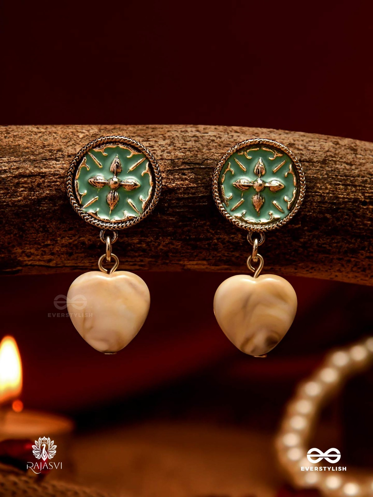 MOSS HEART - GREEN ENAMEL STUD EARRINGS