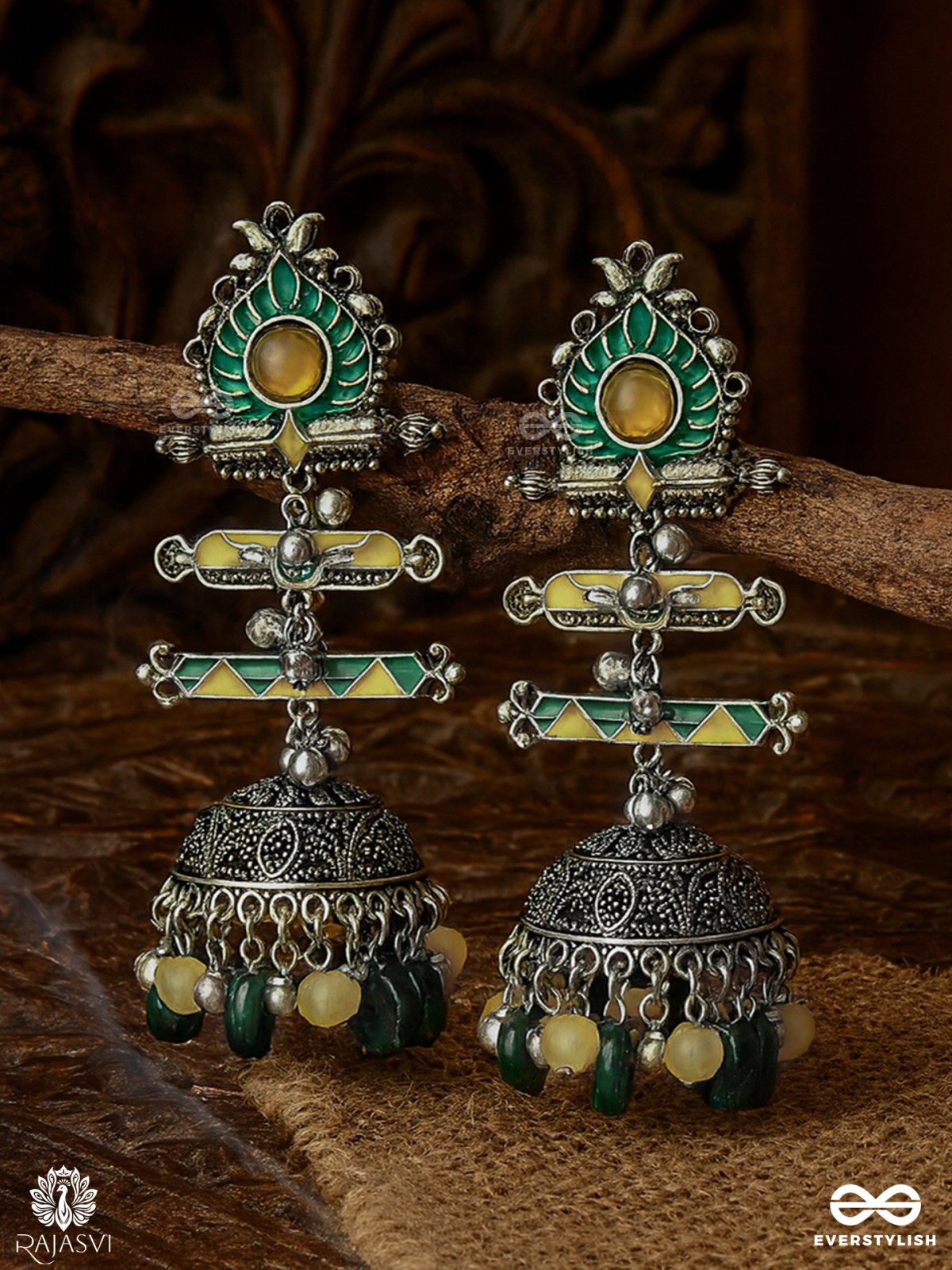 FOLK BLOOM - OXIDISED ENAMEL JHUMKA EARRING