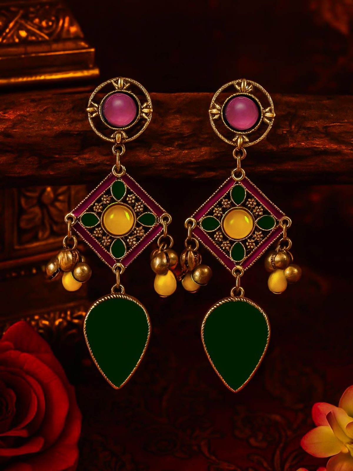 FOREST FLAME - STATEMENT GREEN DROP EARRING