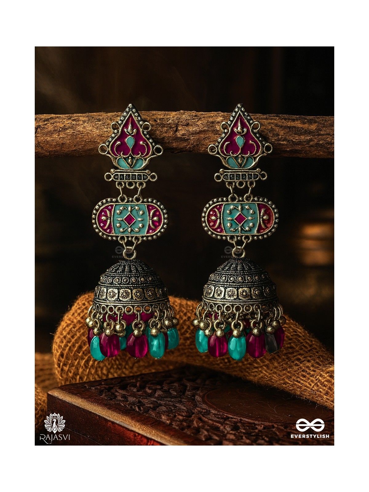 FOLK BLOOM - STATEMENT OXIDISED JHUMKA