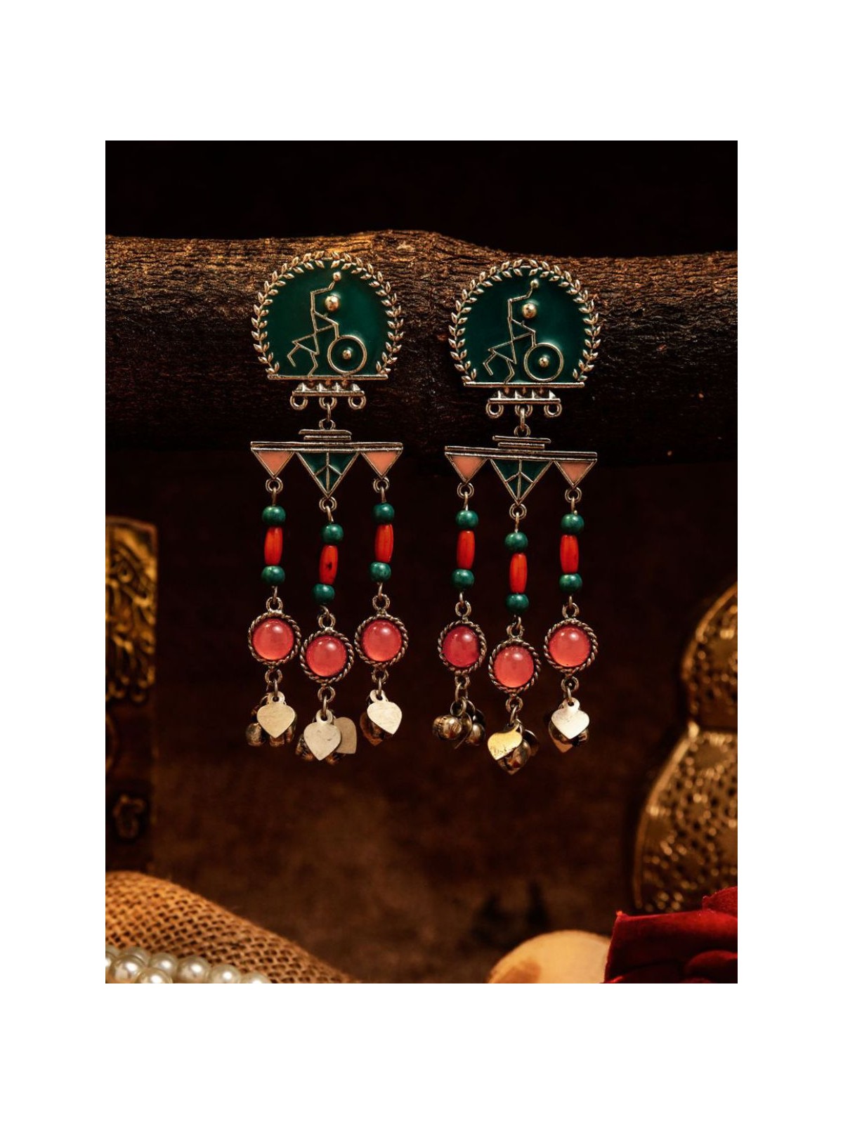 TRIBAL TROT – ENAMELLED MOTIF EARRINGS 