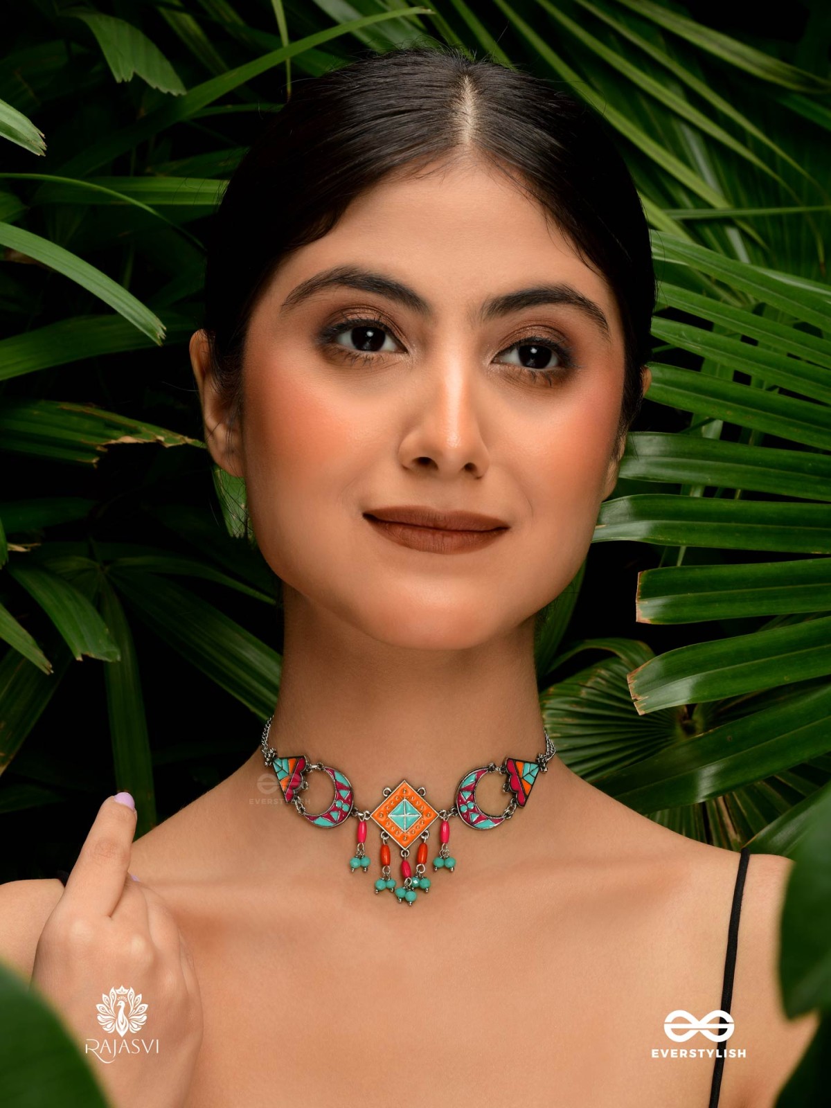 FOLK FLAIR - GEOMETRIC ENAMELLED OXIDISED NECKLACE