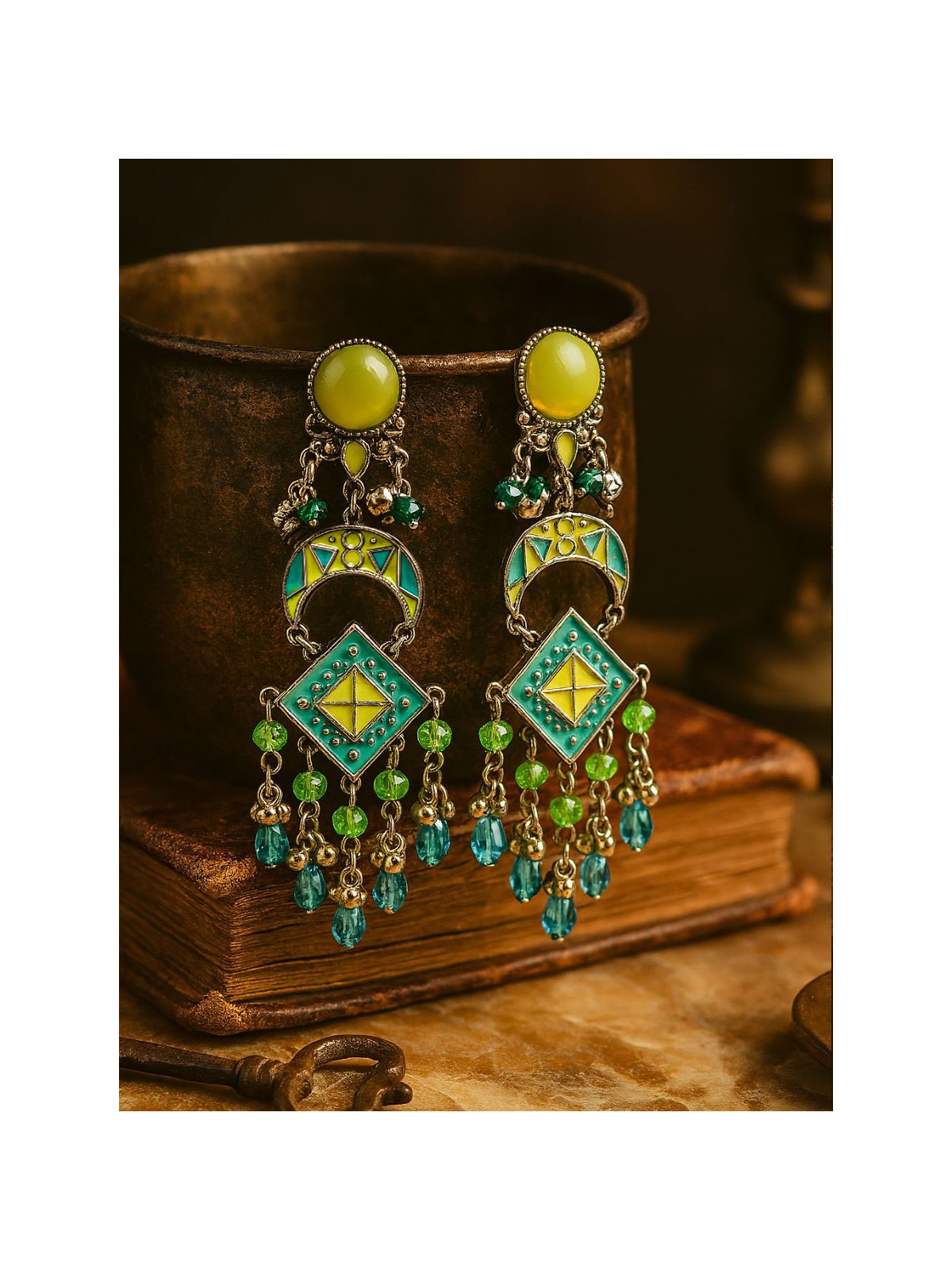 MINT MEADOW- ENAMELLED OXIDISED EARRING 