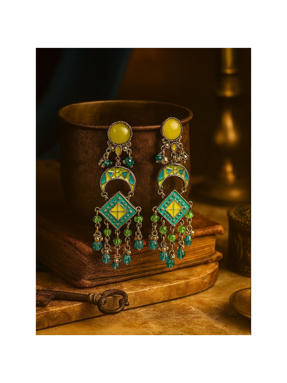 MINT MEADOW- ENAMELLED OXIDISED EARRING 