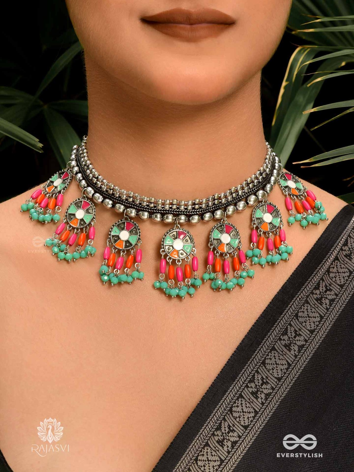 TRIBAL TANGO - OXIDISED AND CHARM NECKLACE