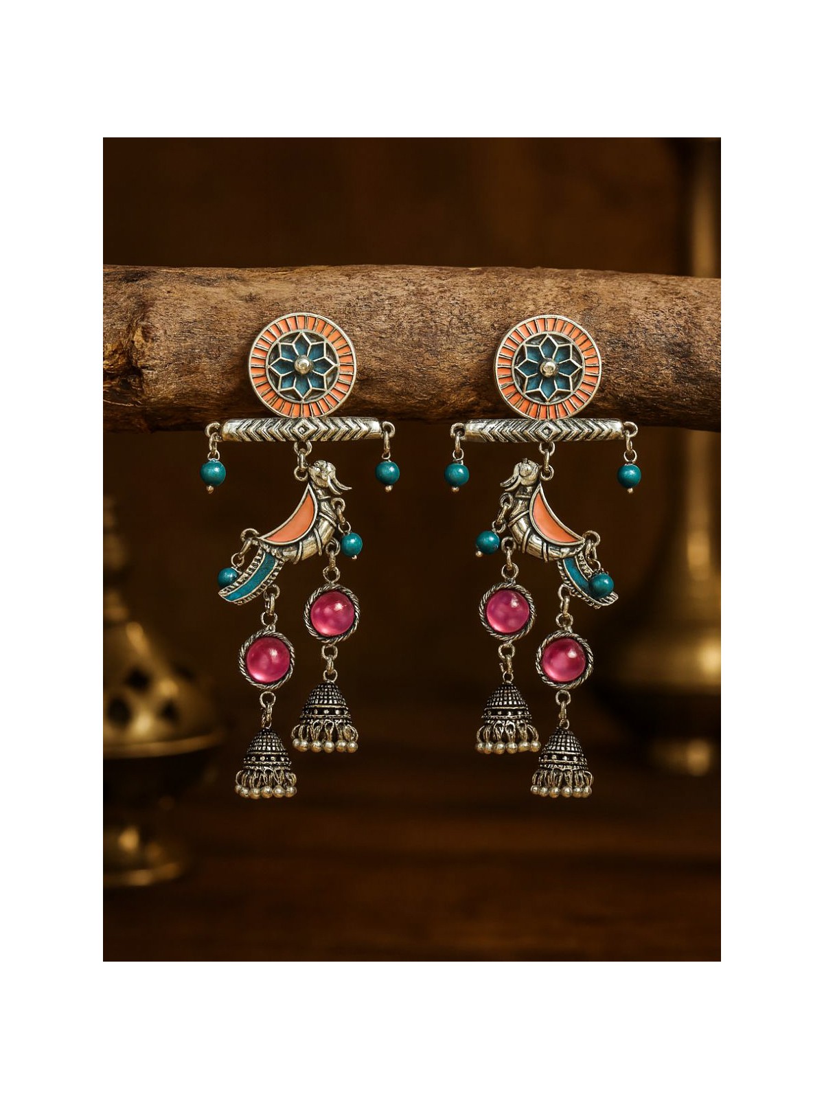 CHIRPY BEATS - QUIRKY ENAMELLED OXIDISED EARRINGS