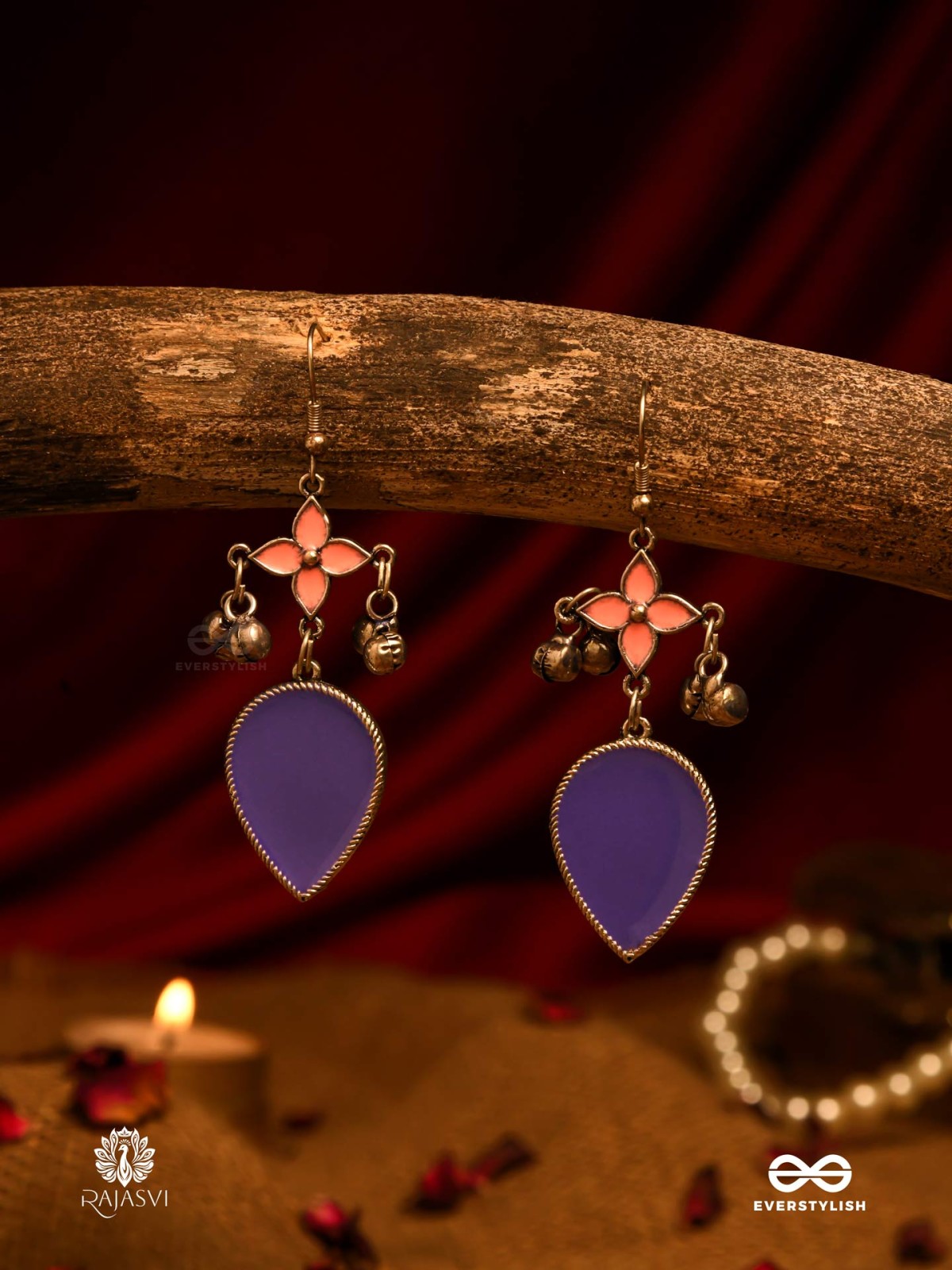 BELL BLOSSOM – ENAMELLED DUAL-TONE EARRINGS WITH GHUNGROOS