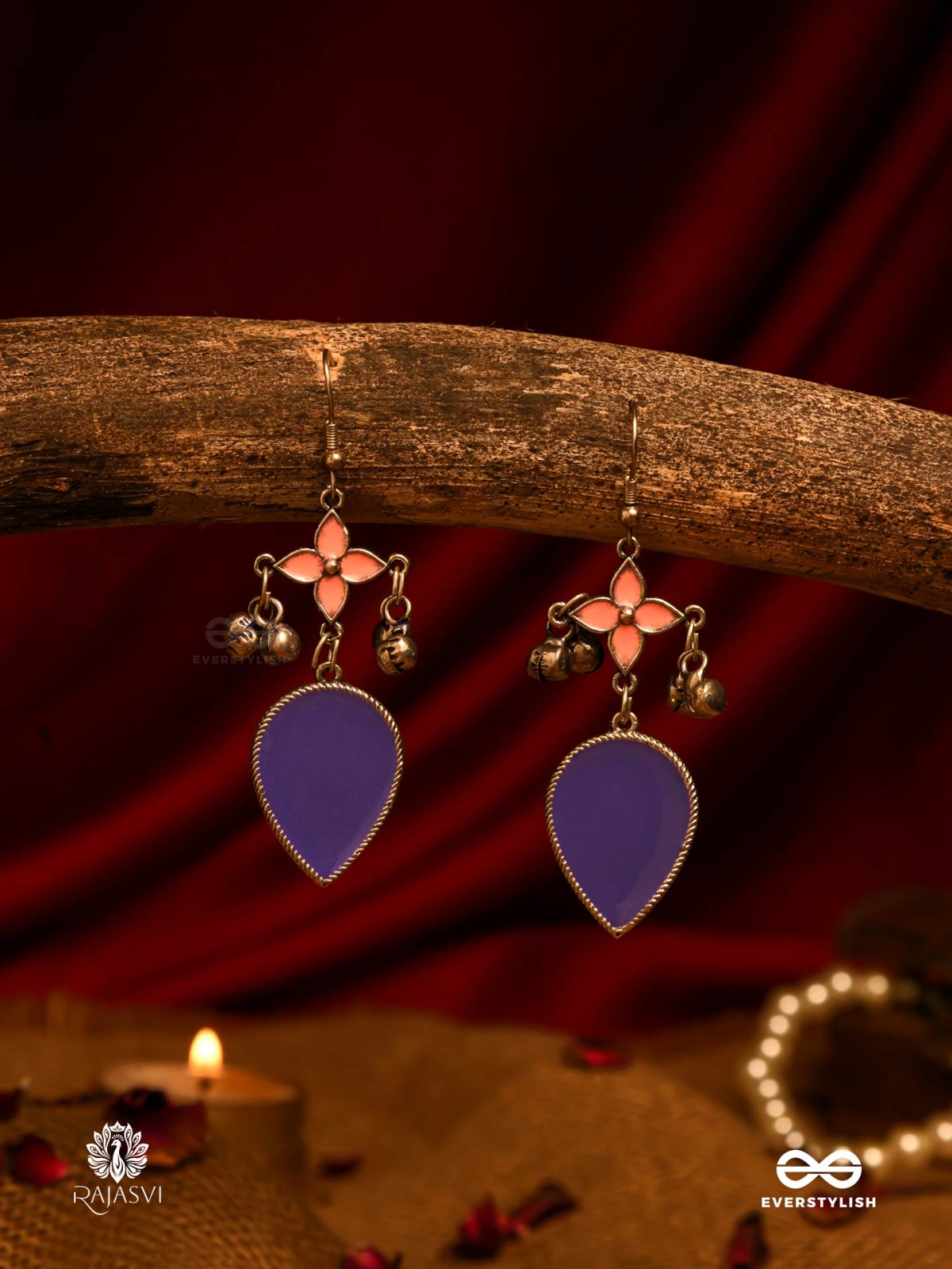 BELL BLOSSOM – ENAMELLED DUAL-TONE EARRINGS WITH GHUNGROOS