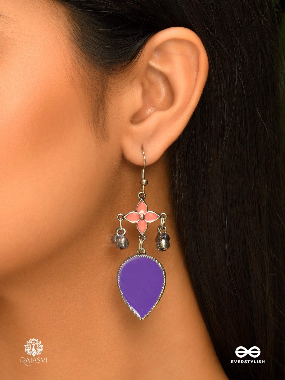BELL BLOSSOM – ENAMELLED DUAL-TONE EARRINGS WITH GHUNGROOS