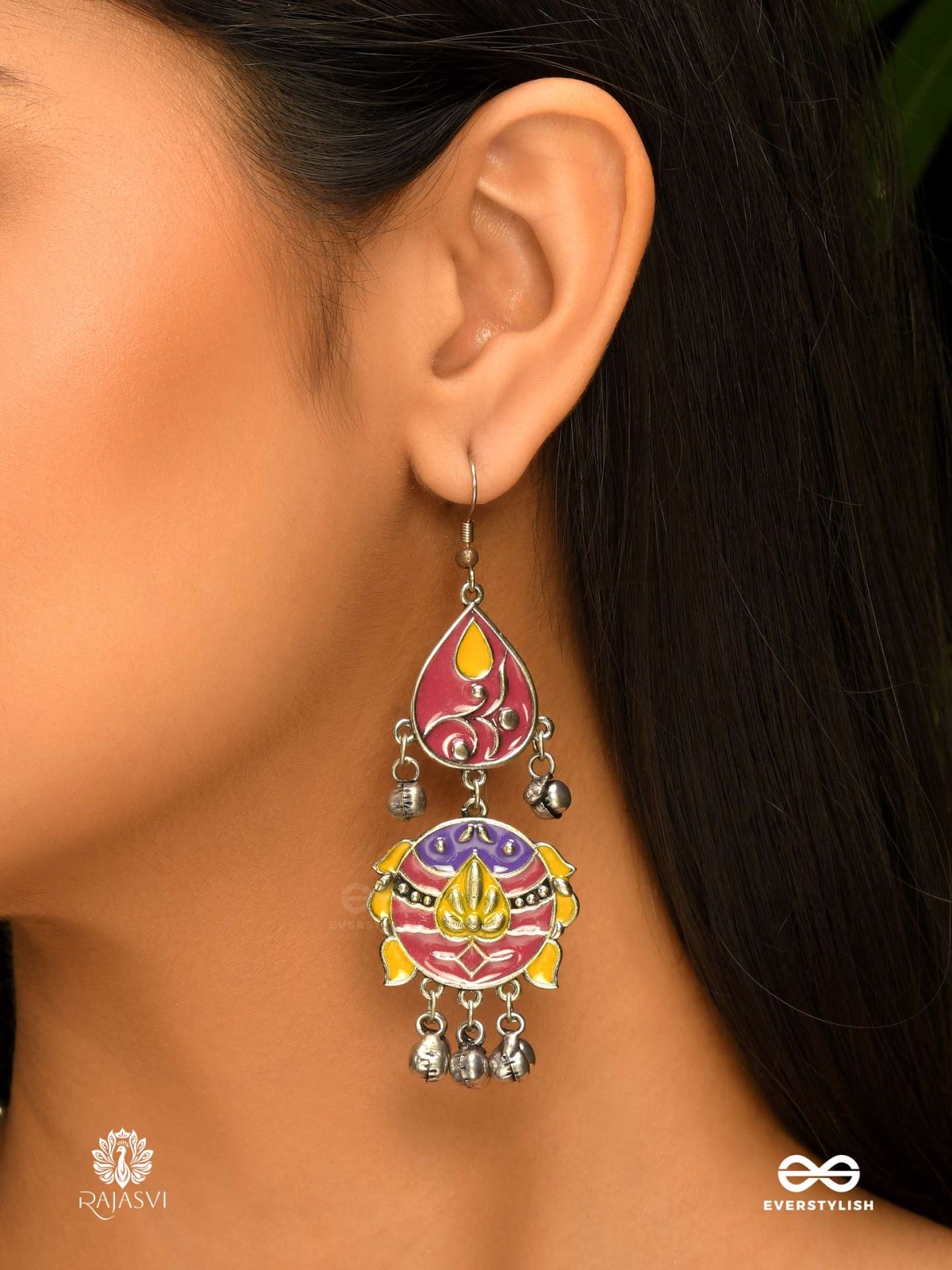 TEMPLE TUNES – OXIDISED ENAMELLED EARRINGS WITH SACRED DROPS