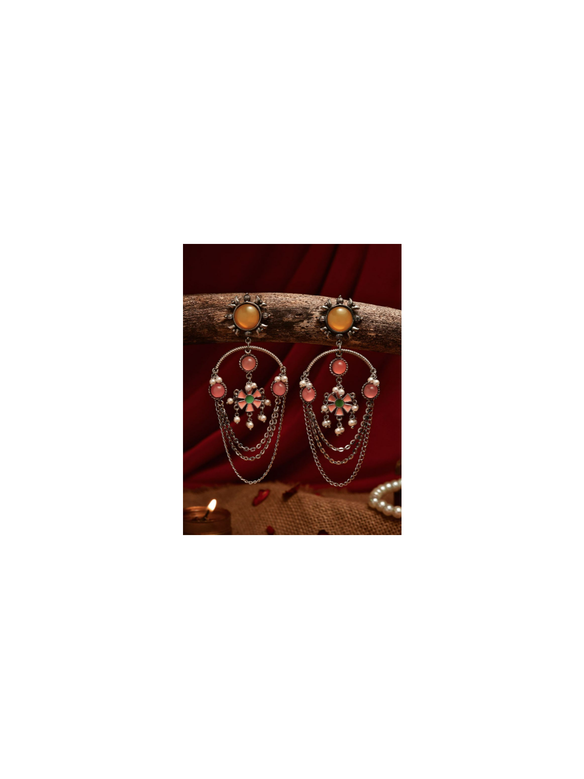 SUNSET GLORY – ORANGE ENAMELLED OXIDISED EARRING