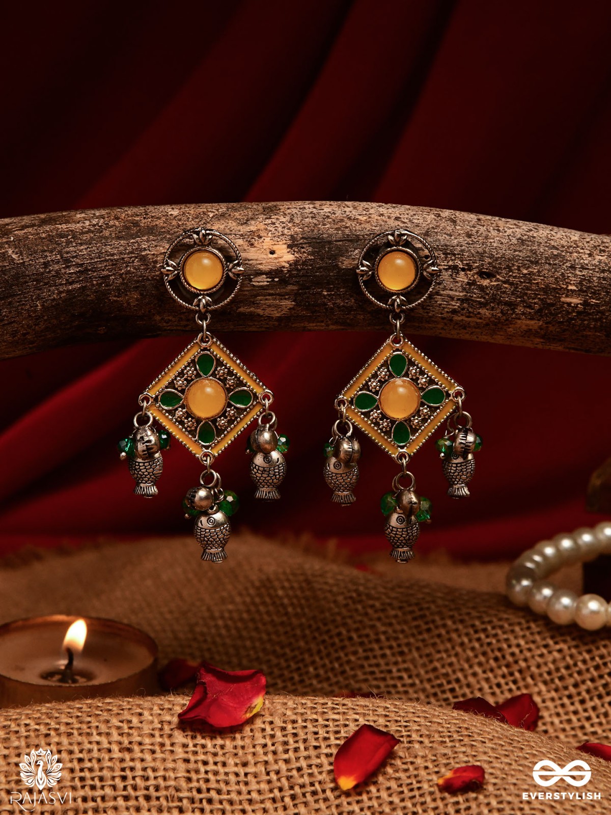 JALRANG – VIBRANT ENAMEL EARRINGS WITH FISH CHARMS