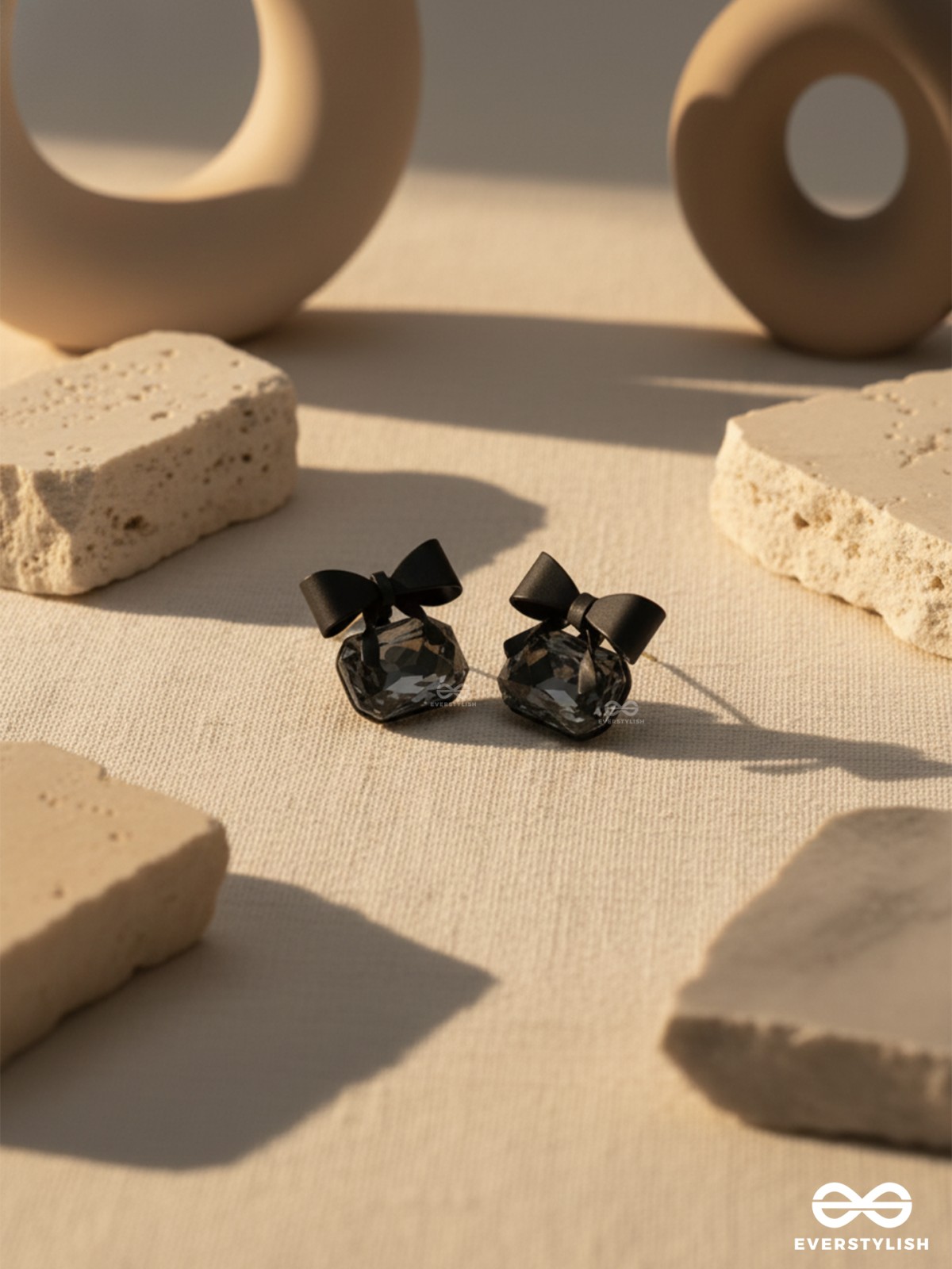 MIDNIGHT MUSE – DARK CRYSTAL STUDS WITH PLAYFUL BOW TOPS