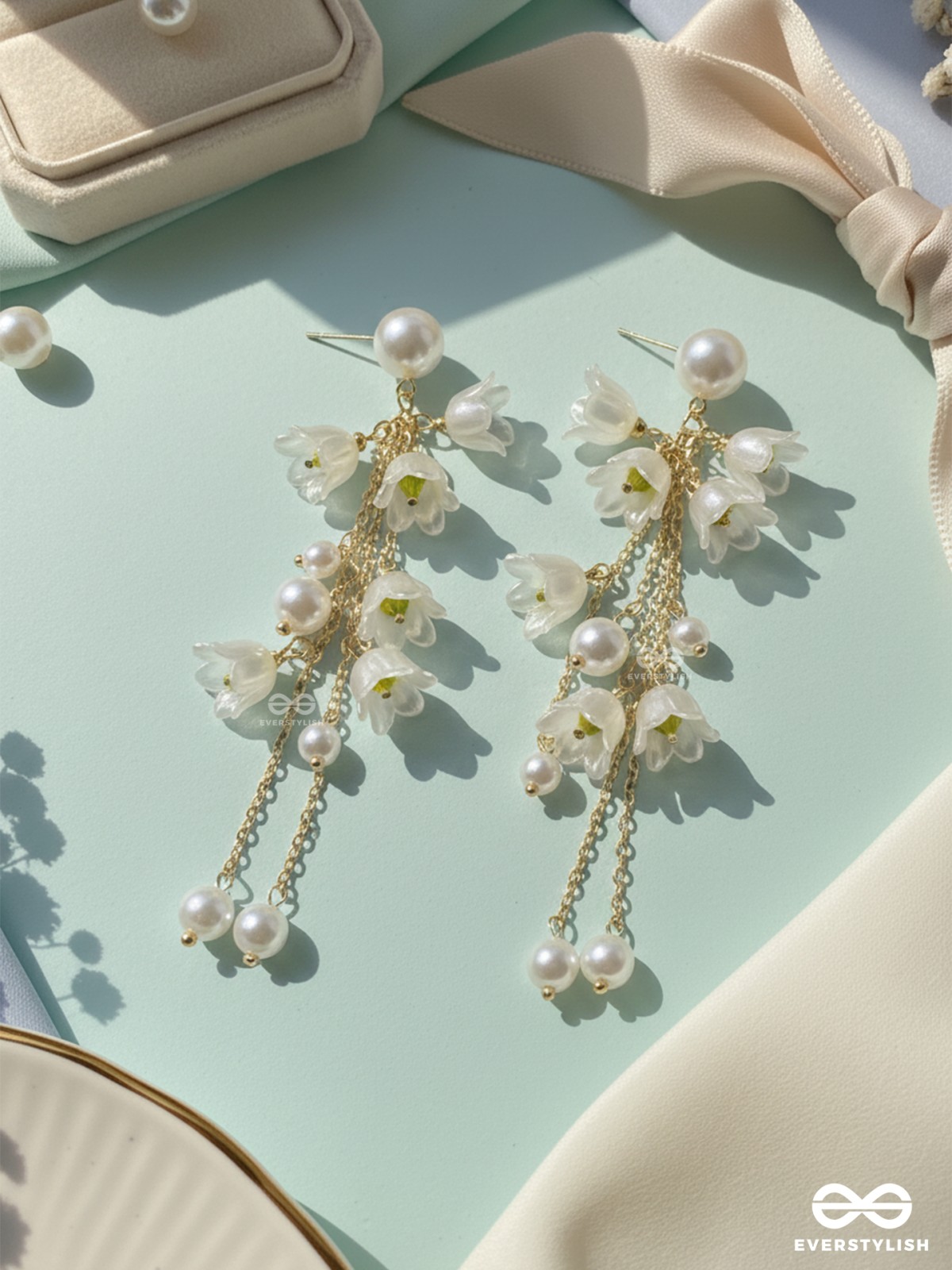 THE LILY FALL- RADIANT PEARL FLORAL DROPS WITH GOLD HINTS