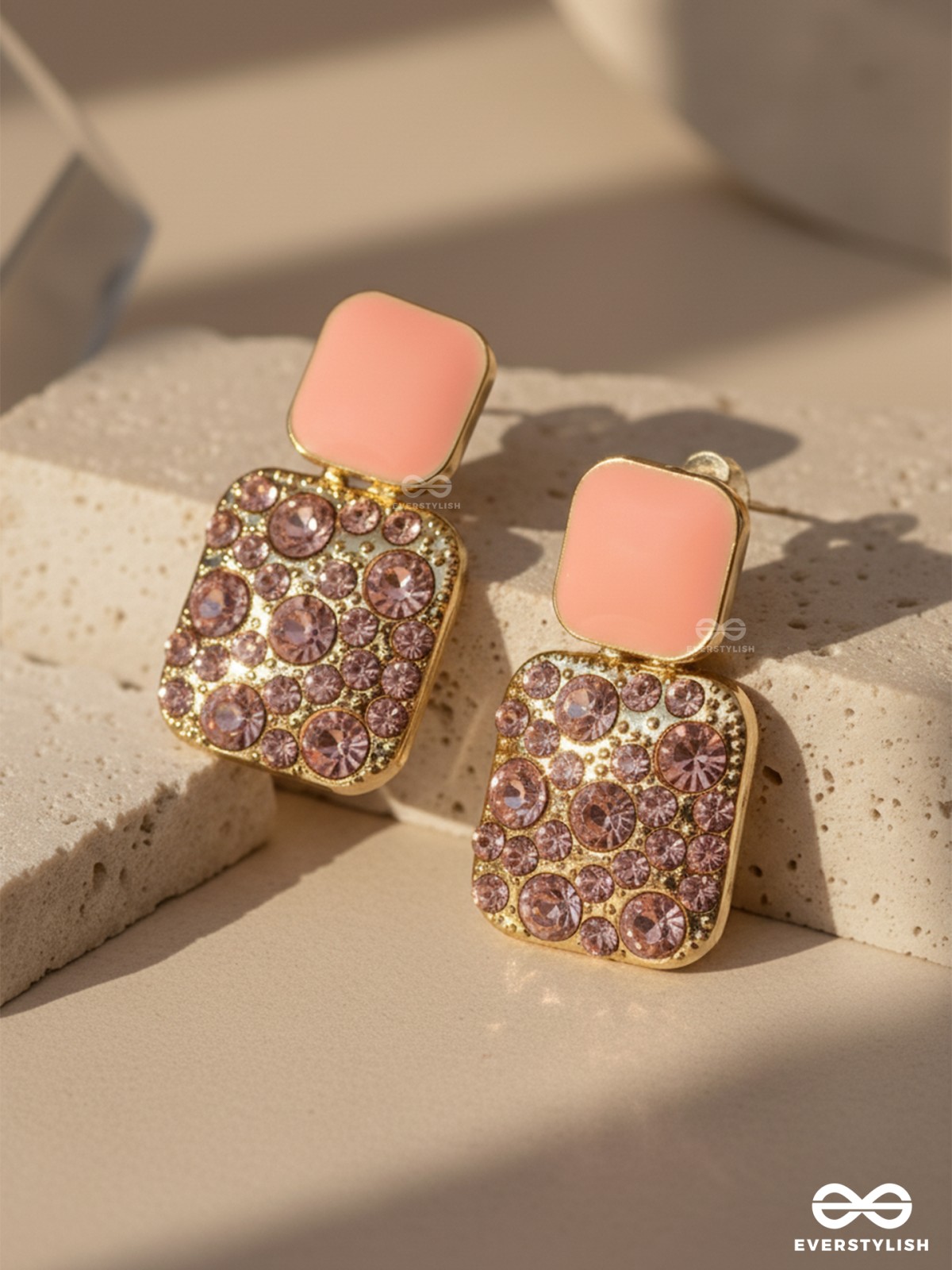CRYSTAL BYTE – PEACH SHINE STUDS WITH CRYSTAL-CANDY STONES