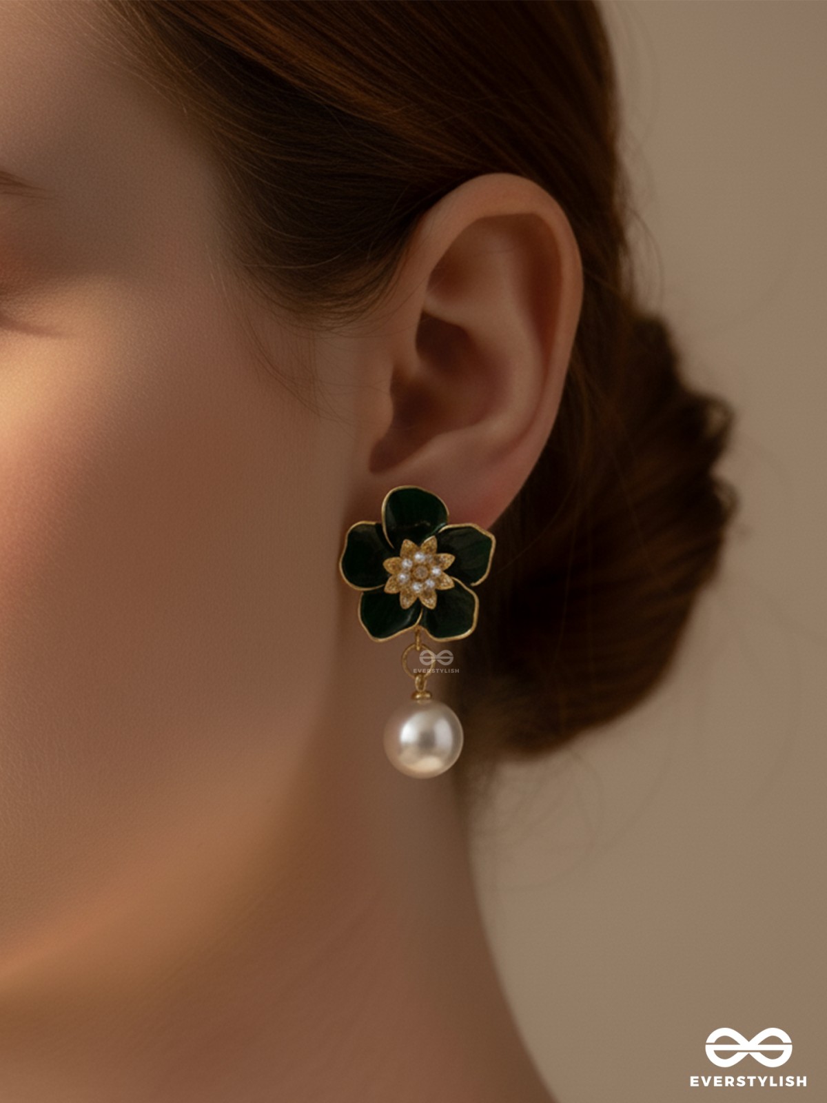 ROYAL PETAL – GREEN FLORAL AND PEARL DROPS WITH MODERN MYSTIQUE