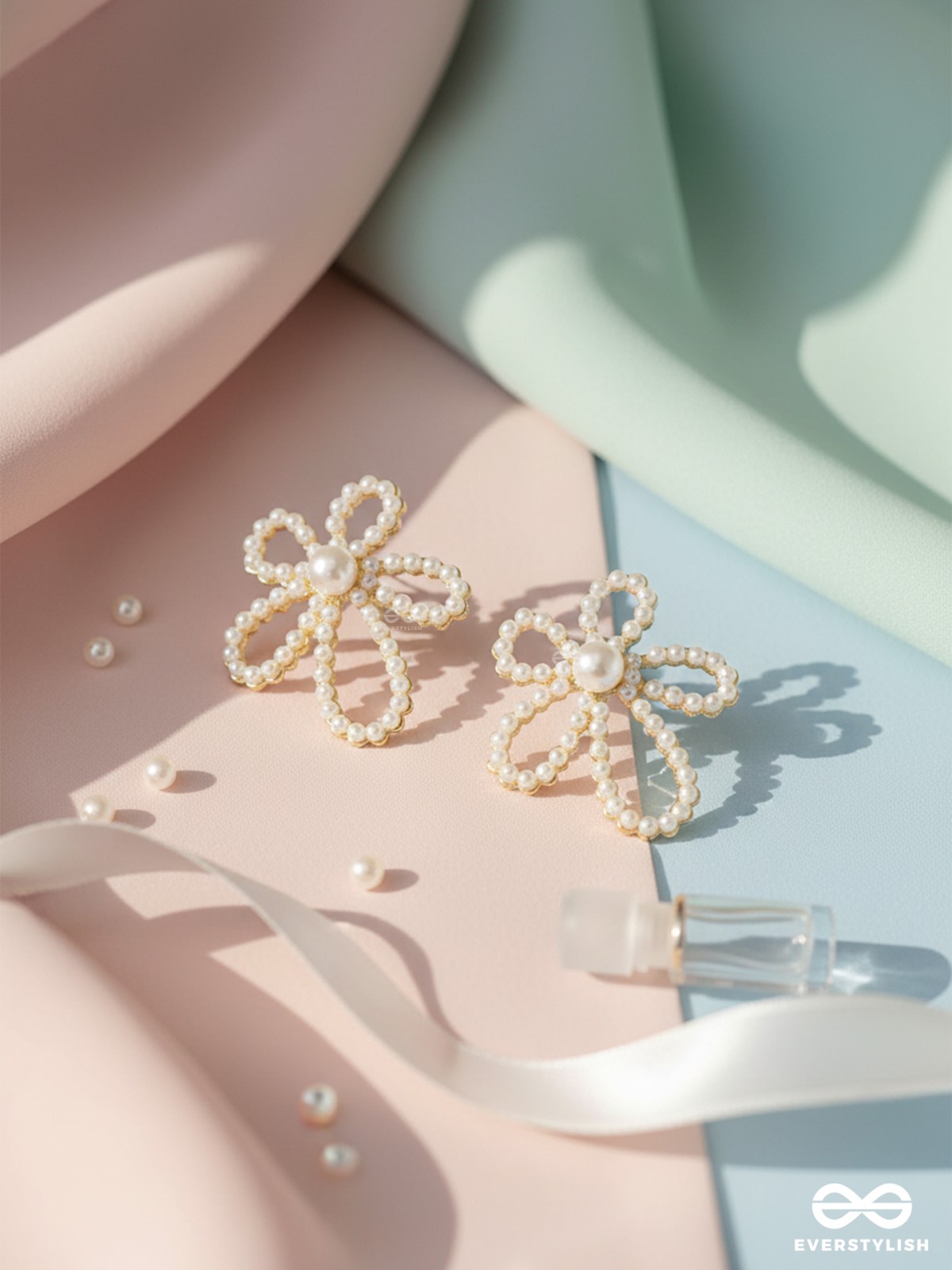 DAISY WHIRL – WHIMSICAL PEARL LOOP FLOWER EARRINGS