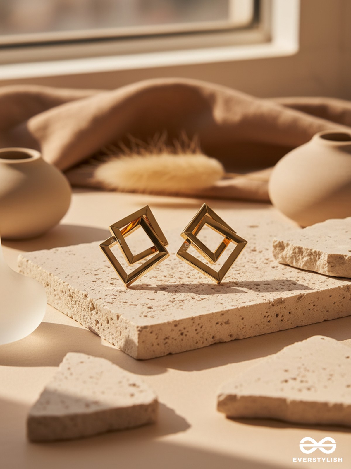 GOLDEN DIMENSION –  OPEN CUBE STATEMENT EARRINGS