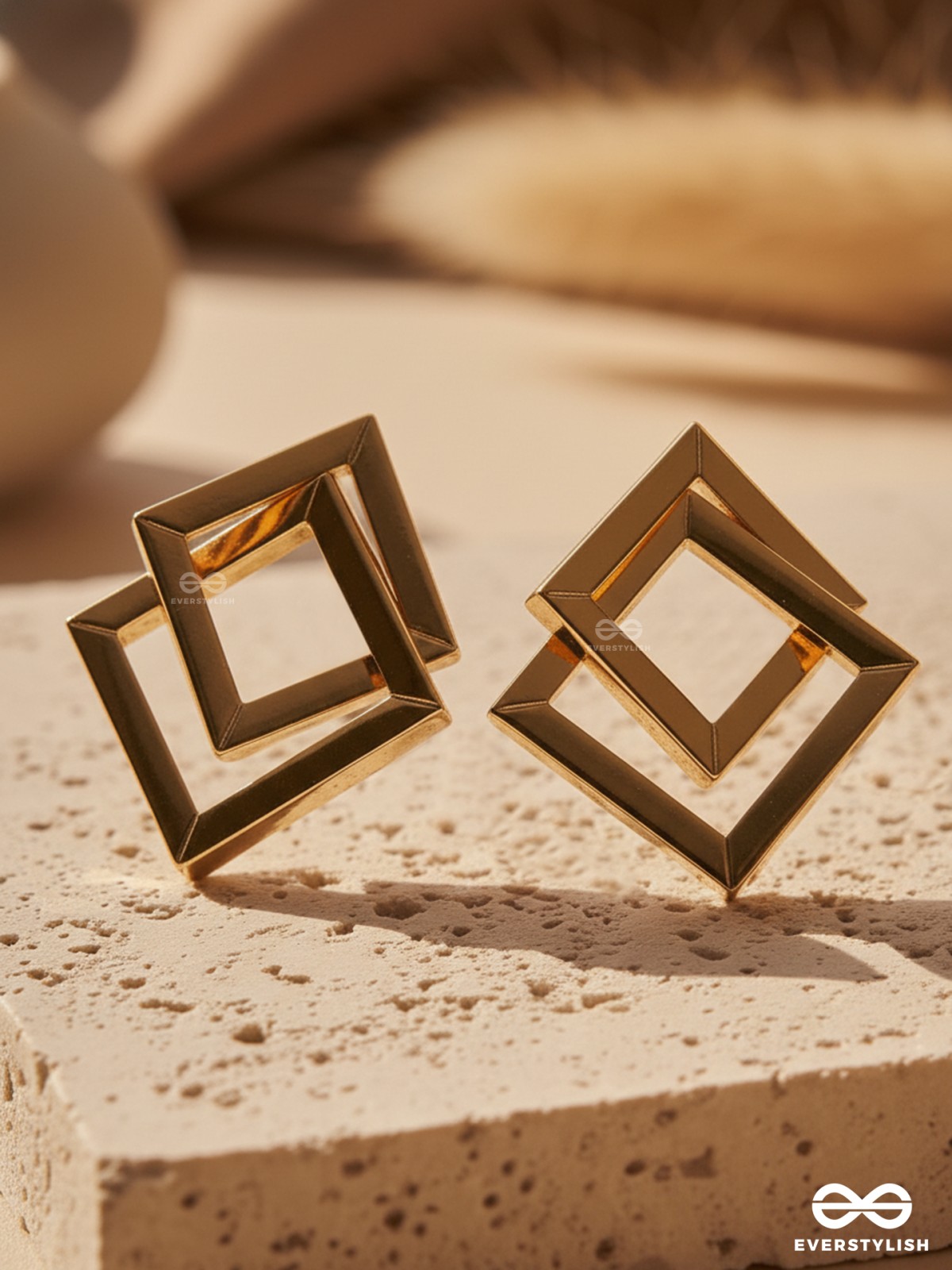 GOLDEN DIMENSION –  OPEN CUBE STATEMENT EARRINGS