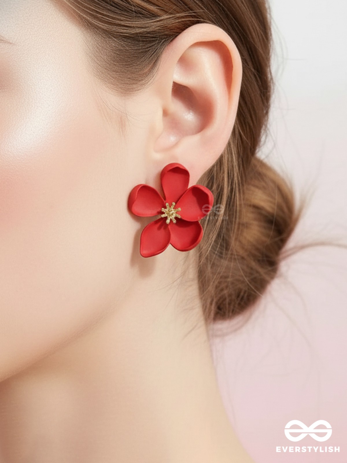 CRIMSON MUSE – MATTE RED FLOWER EARRINGS