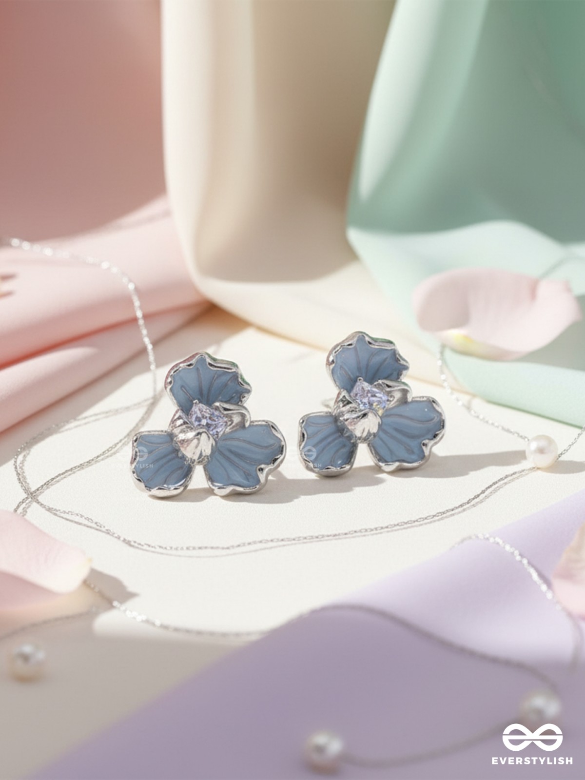 BLUE BREEZE BLOOM – ENAMEL FLORAL STUD EARRINGS
