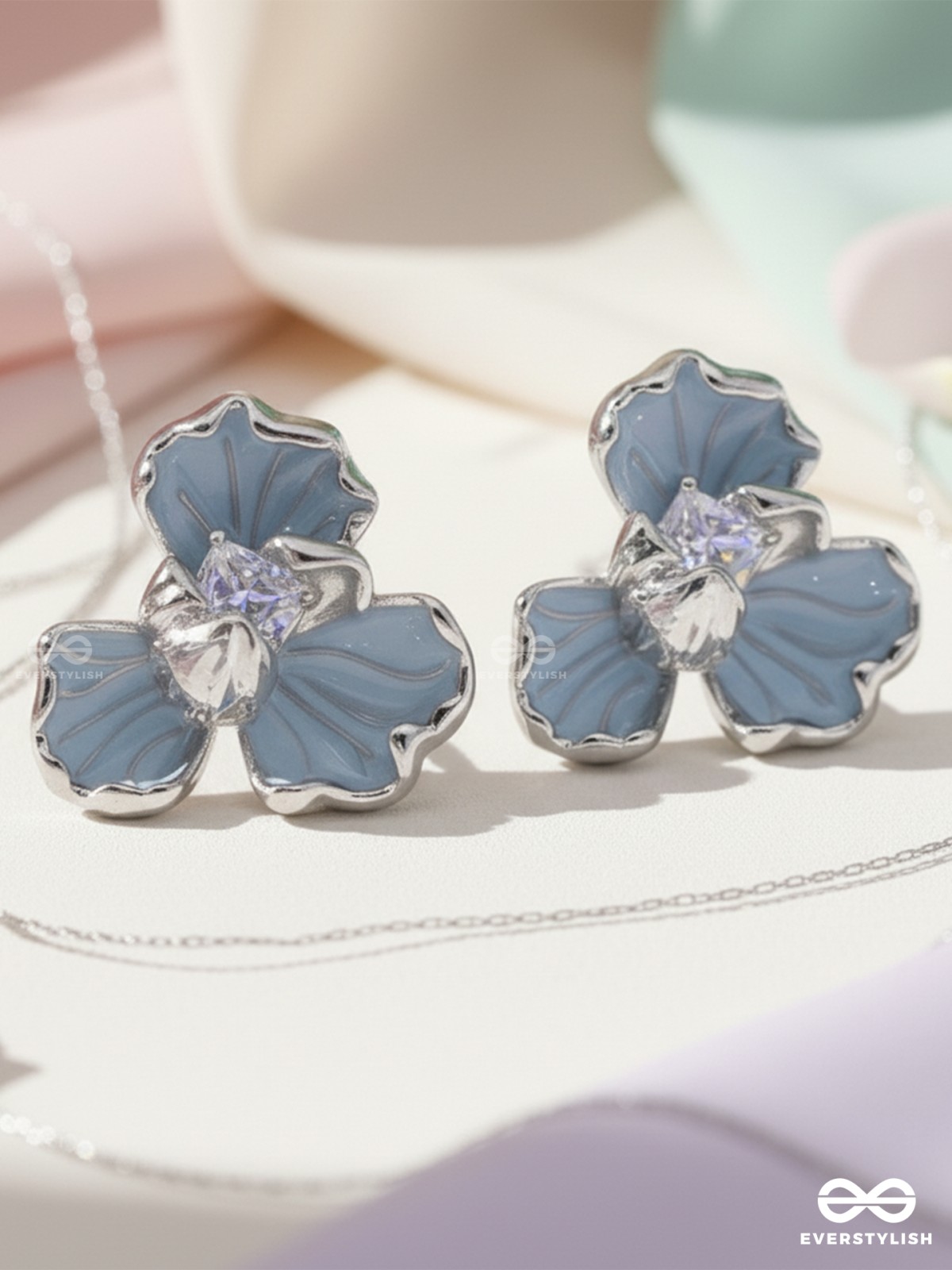 BLUE BREEZE BLOOM – ENAMEL FLORAL STUD EARRINGS