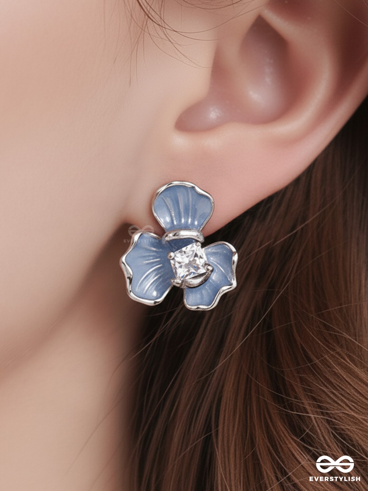 BLUE BREEZE BLOOM – ENAMEL FLORAL STUD EARRINGS