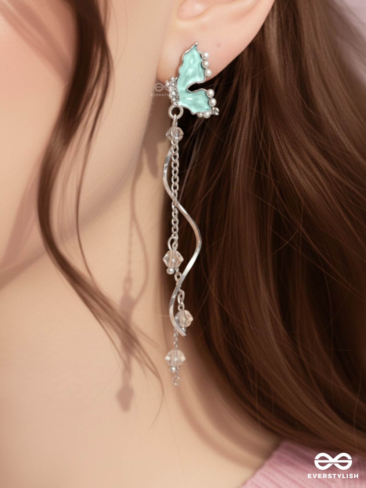MINT GLIDE – DELICATE BUTTERFLY STRING DROP EARRINGS