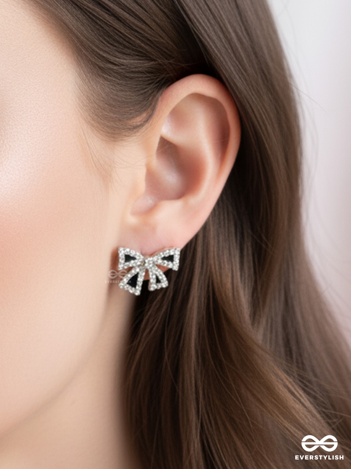 BLING BOWTIE – SHINY BLACK & CRYSTAL BOW STUDS