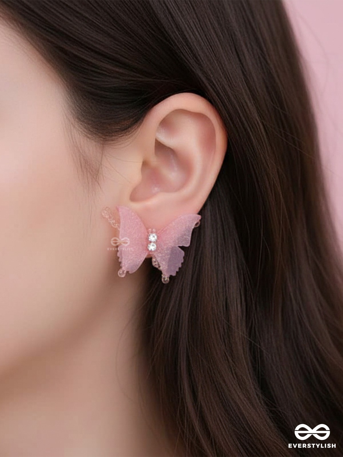 SOFTWING BLOOM – TRANSPARENT PINK BUTTERFLY STUDS