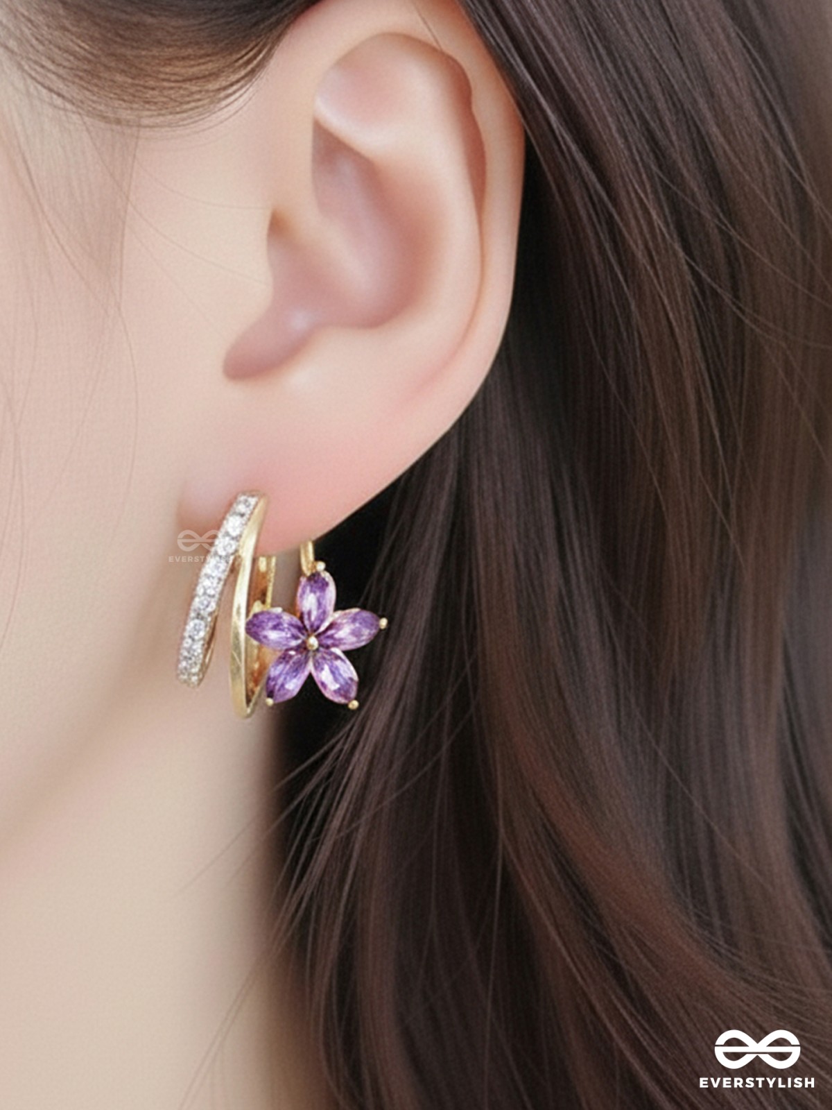 VIOLET TWINE – FLORAL & DROP STUD EARRING