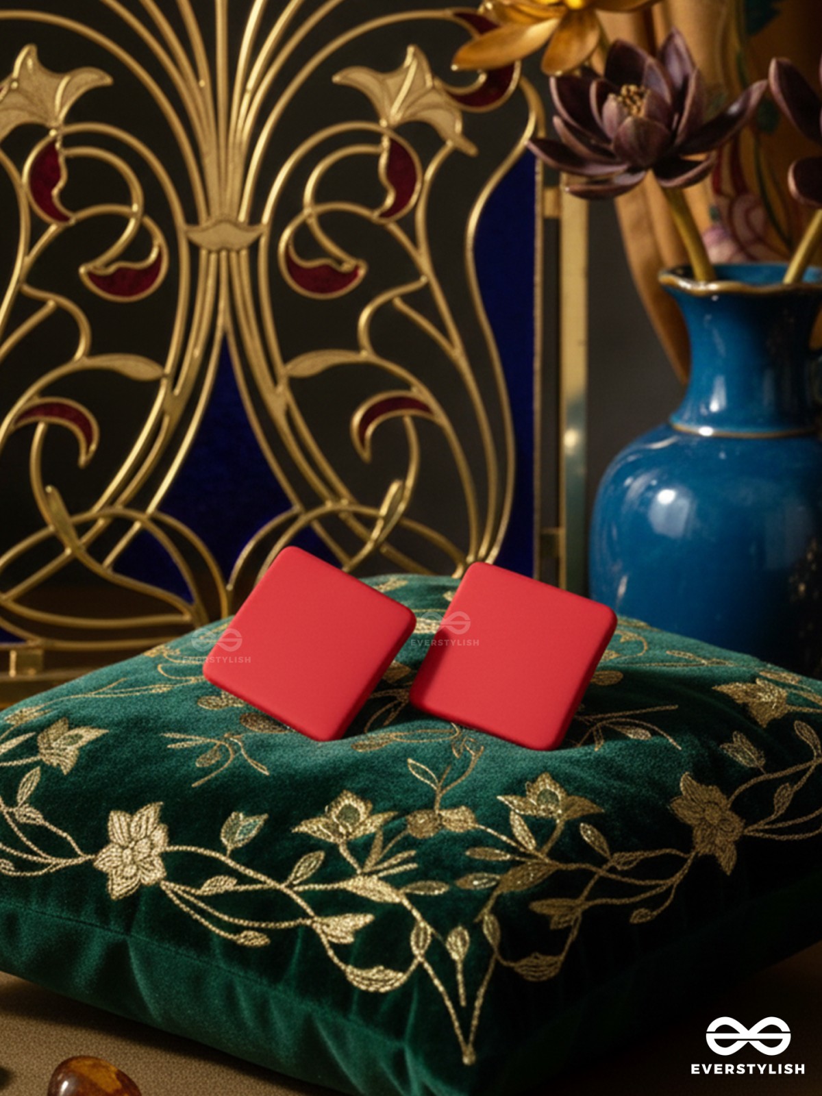 RUBY CUBE – SOLID RED STUD EARRINGS