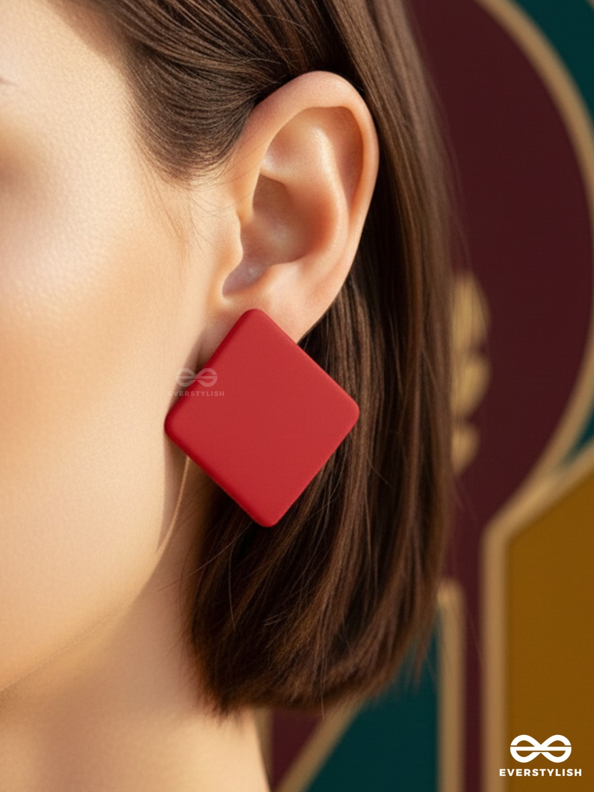 RUBY CUBE – SOLID RED STUD EARRINGS