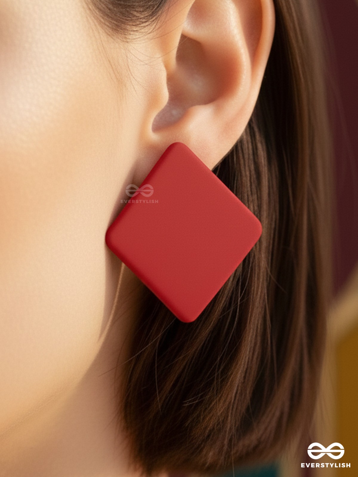 RUBY CUBE – SOLID RED STUD EARRINGS