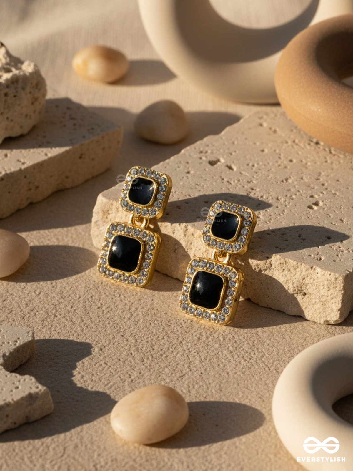 BADDIE BLOCK – STATEMENT BLACK DROP EARRINGS WITH RHINESTONES