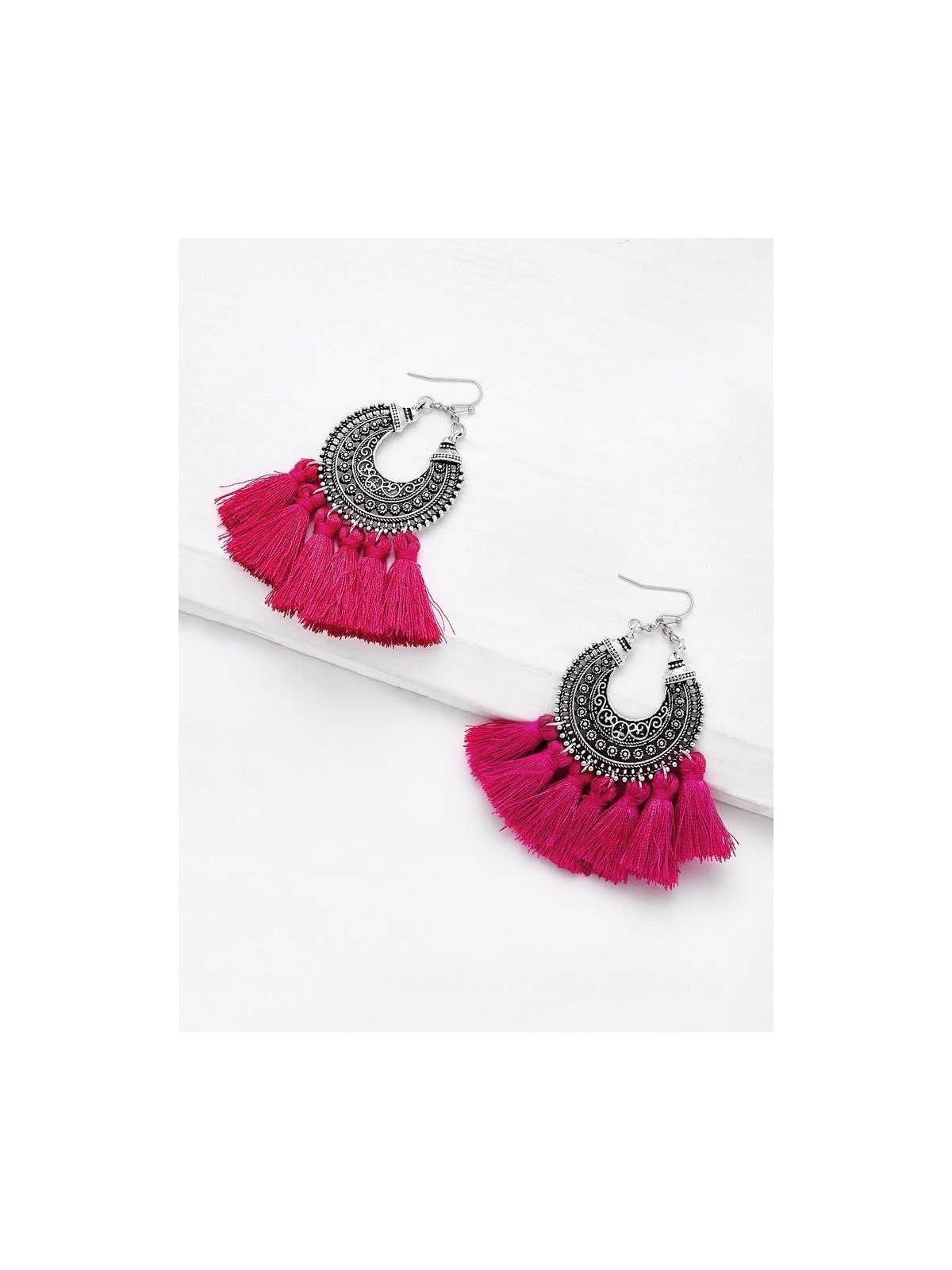 Ostentatious Pink Traditional Touch Tassel Earrings