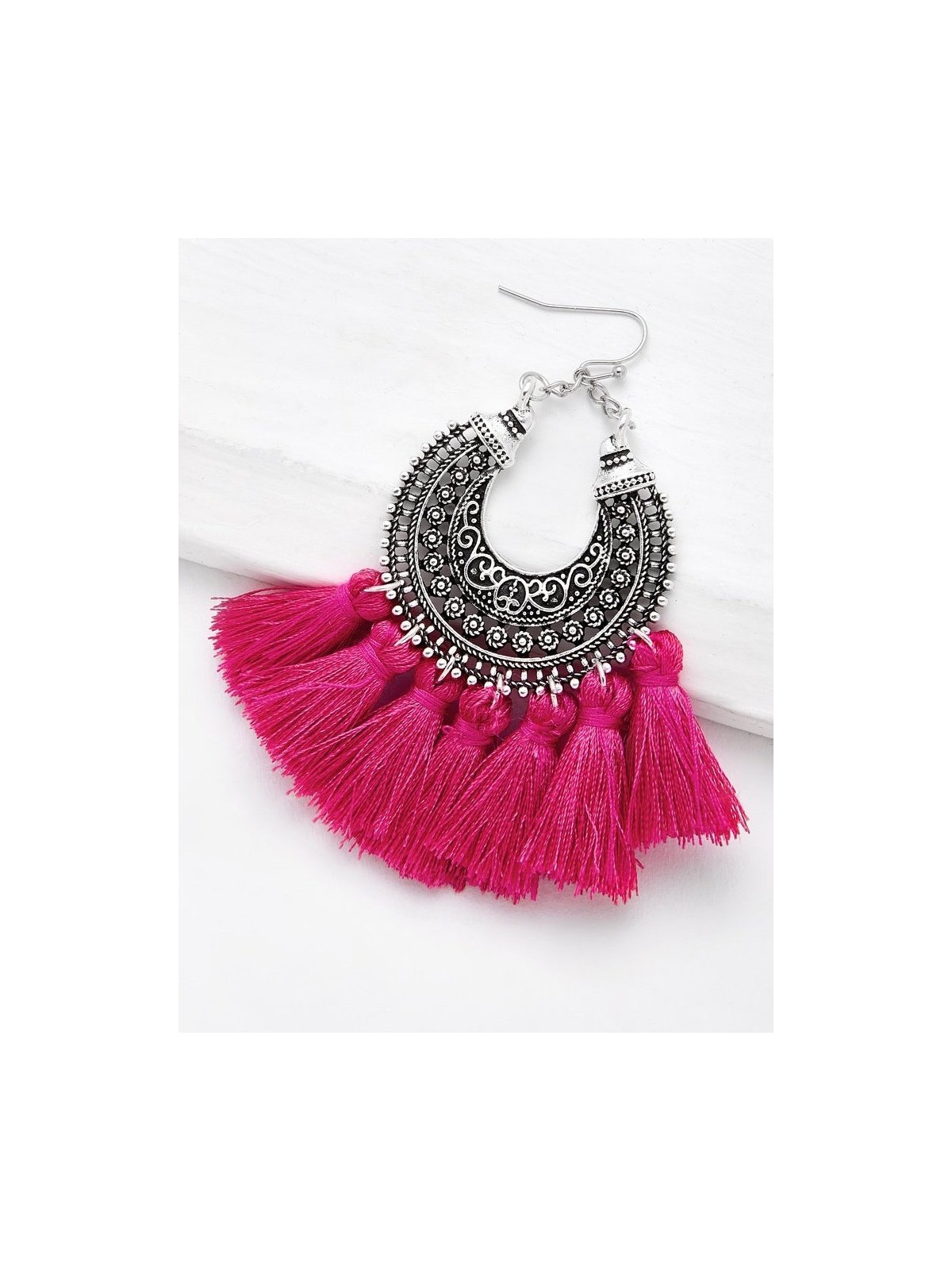 Ostentatious Pink Traditional Touch Tassel Earrings